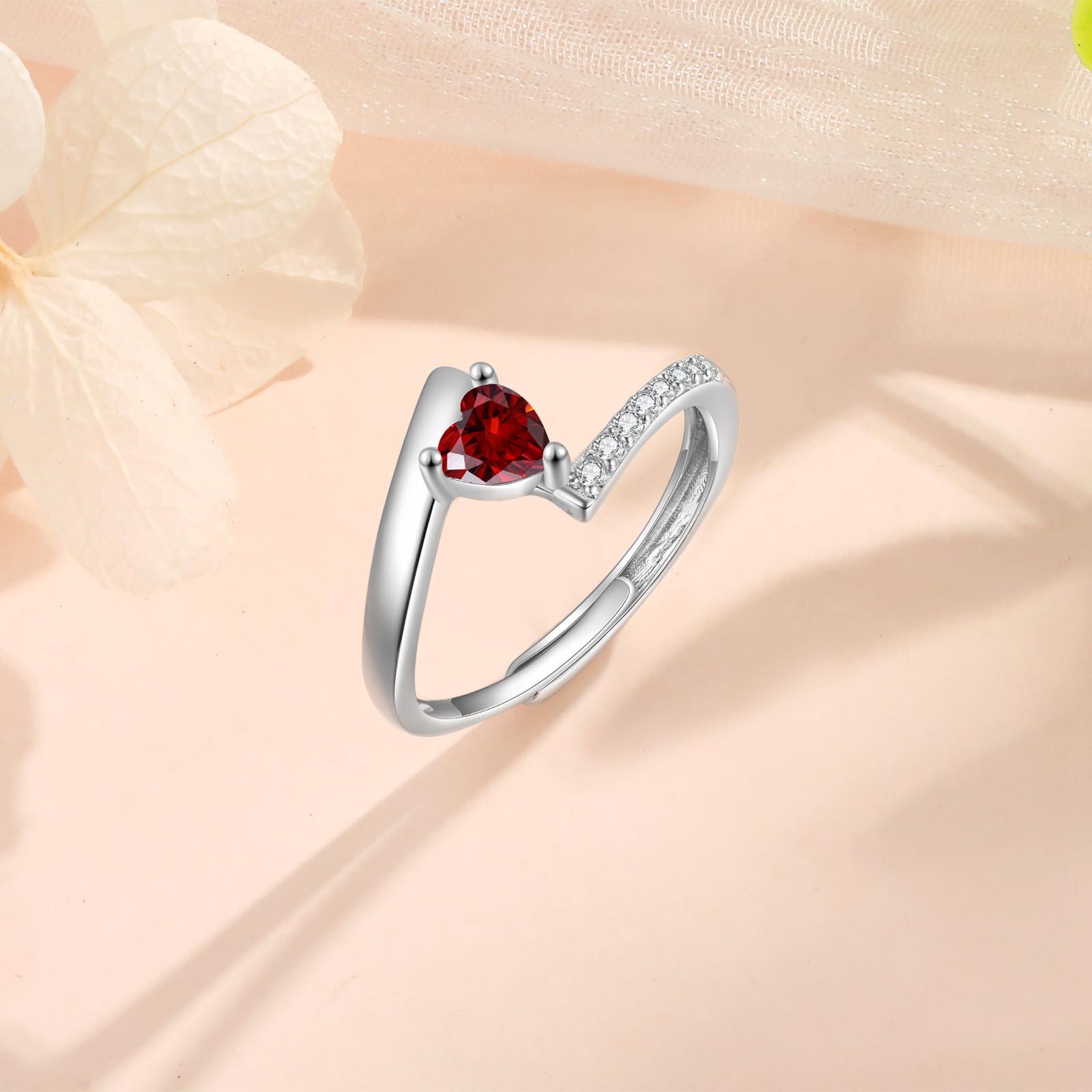 Personalized Open Ring with Custom Birthstone Elegant Valentines Day Gift for Her