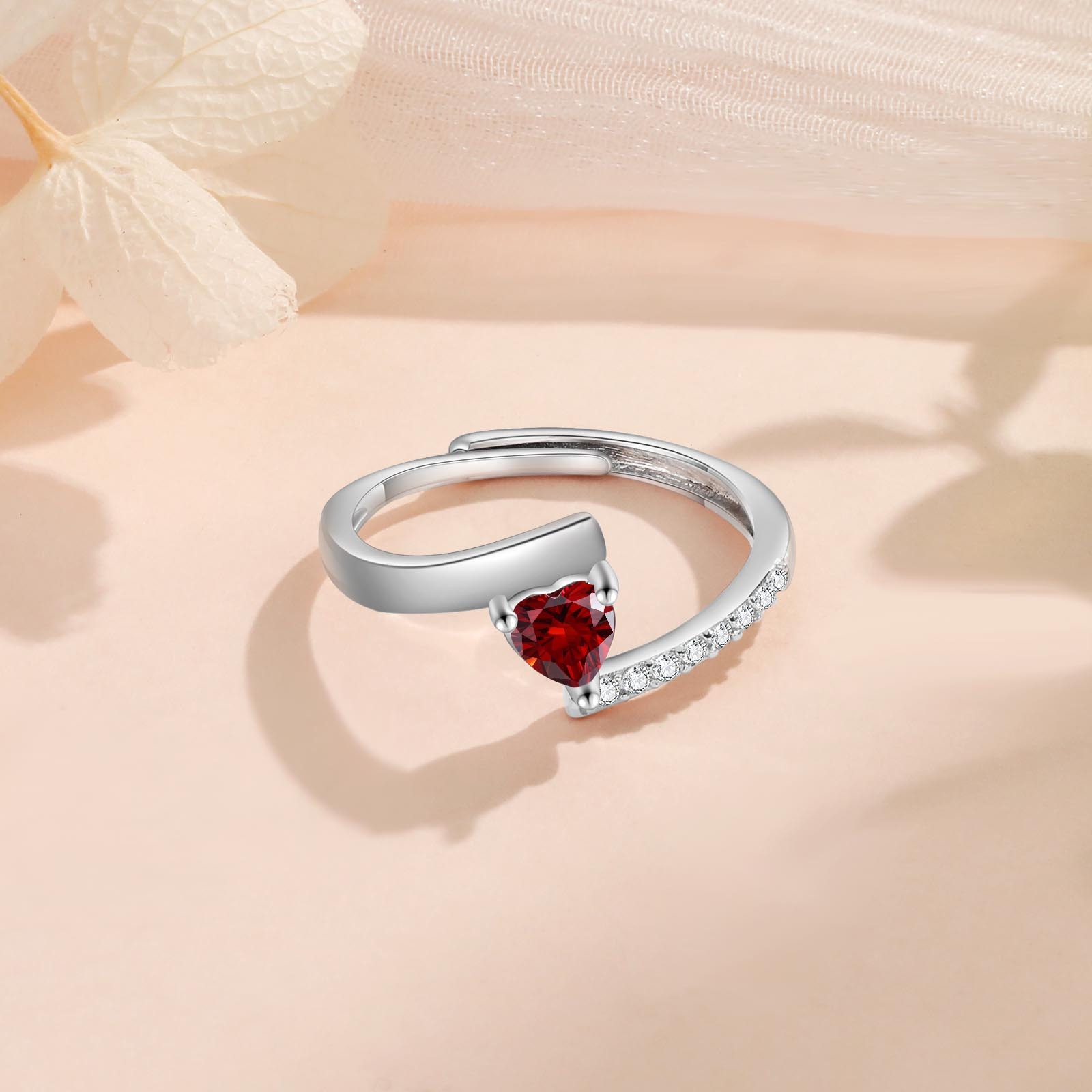 Personalized Open Ring with Custom Birthstone Elegant Valentines Day Gift for Her