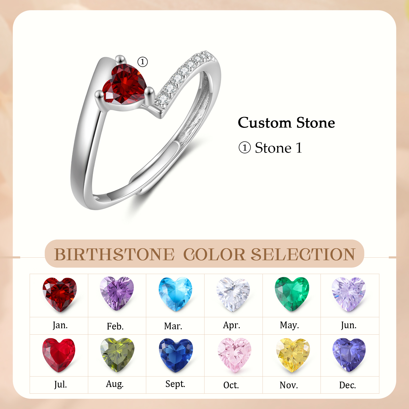 Personalized Open Ring with Custom Birthstone Elegant Valentines Day Gift for Her
