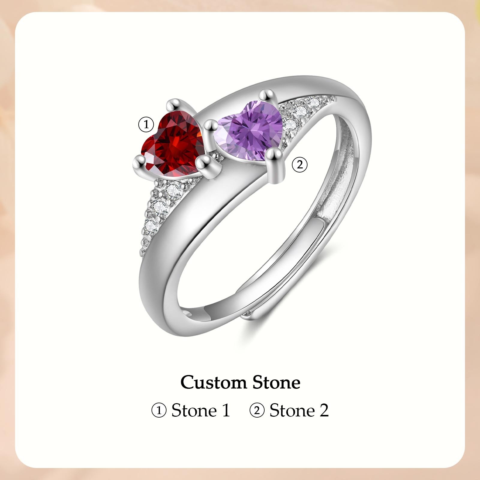 Personalized Open Ring with Custom 2 Birthstones Elegant Valentines Day Gift for Her