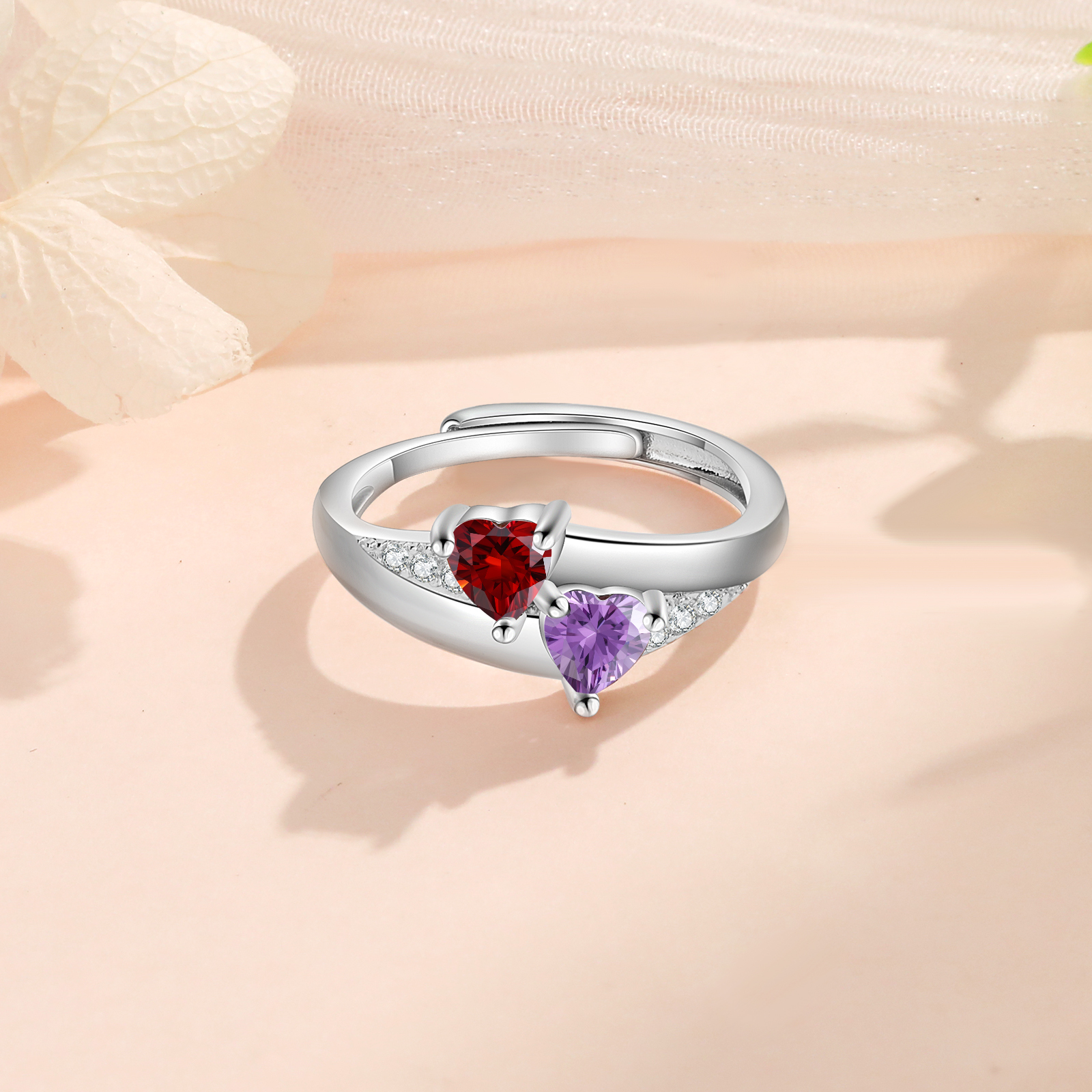 Personalized Open Ring with Custom 2 Birthstones Elegant Valentines Day Gift for Her