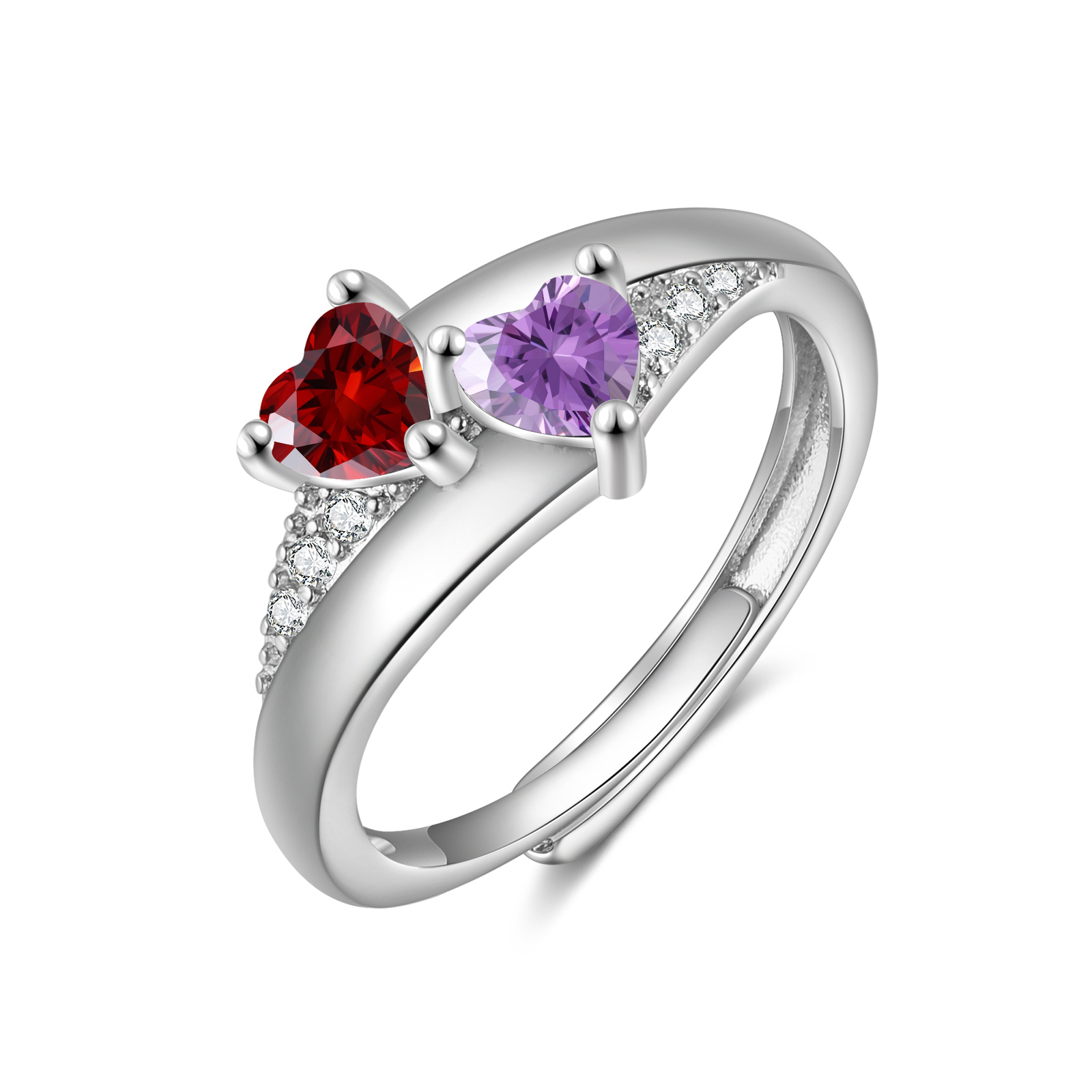 Personalized Open Ring with Custom 2 Birthstones Elegant Valentines Day Gift for Her