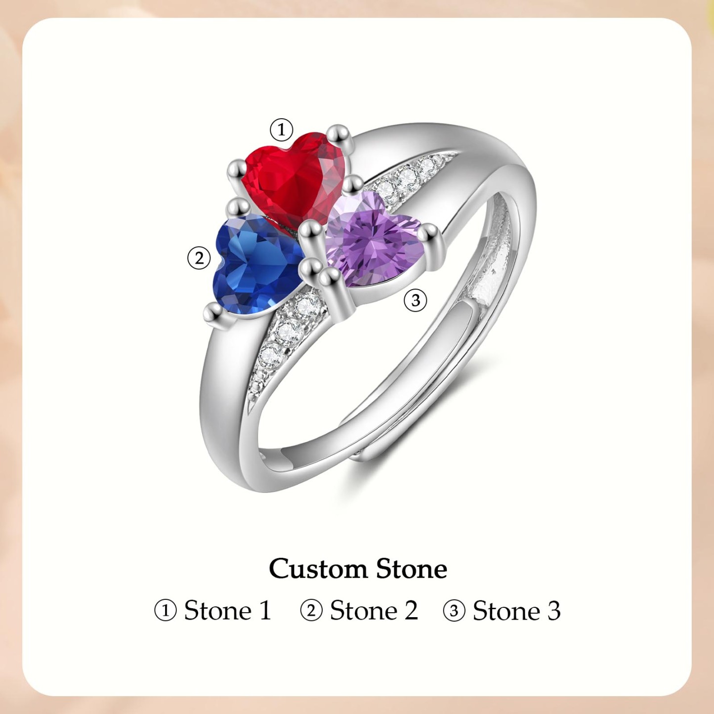 Personalized Open Ring with Custom 3 Birthstones Elegant Valentines Day Gift for Her