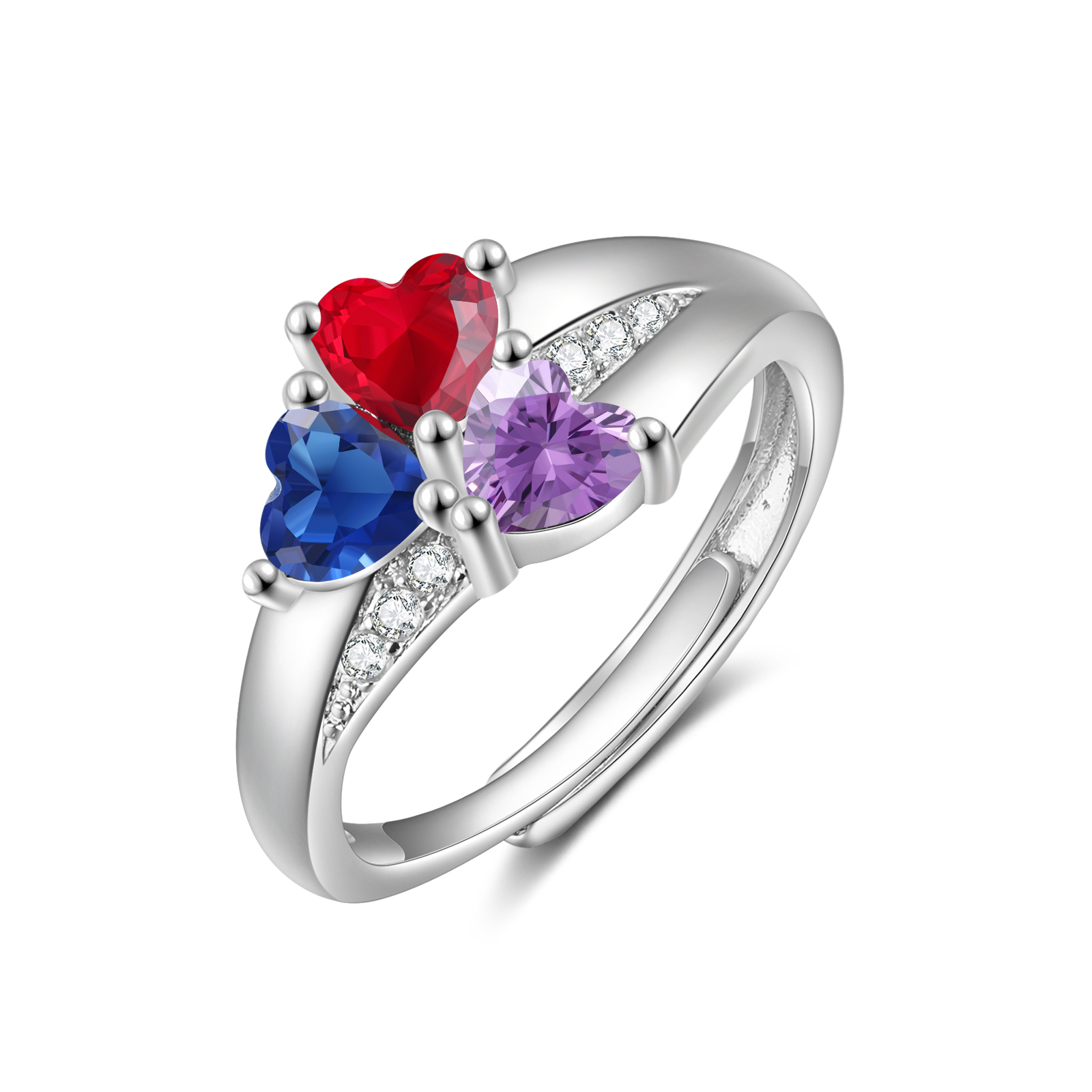 Personalized Open Ring with Custom 3 Birthstones Elegant Valentines Day Gift for Her