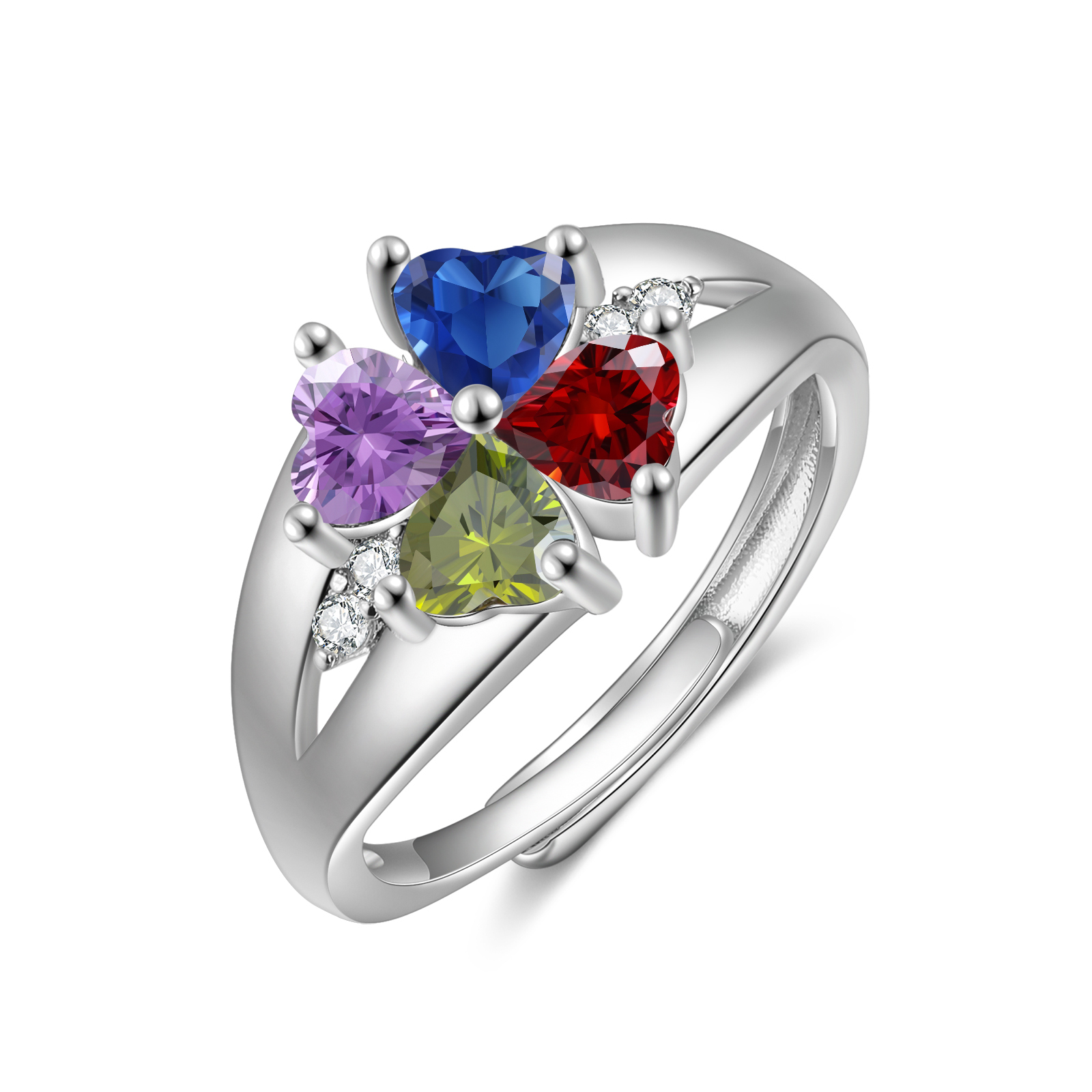 Personalized Open Ring with Custom 4 Birthstones Elegant Valentines Day Gift for Her