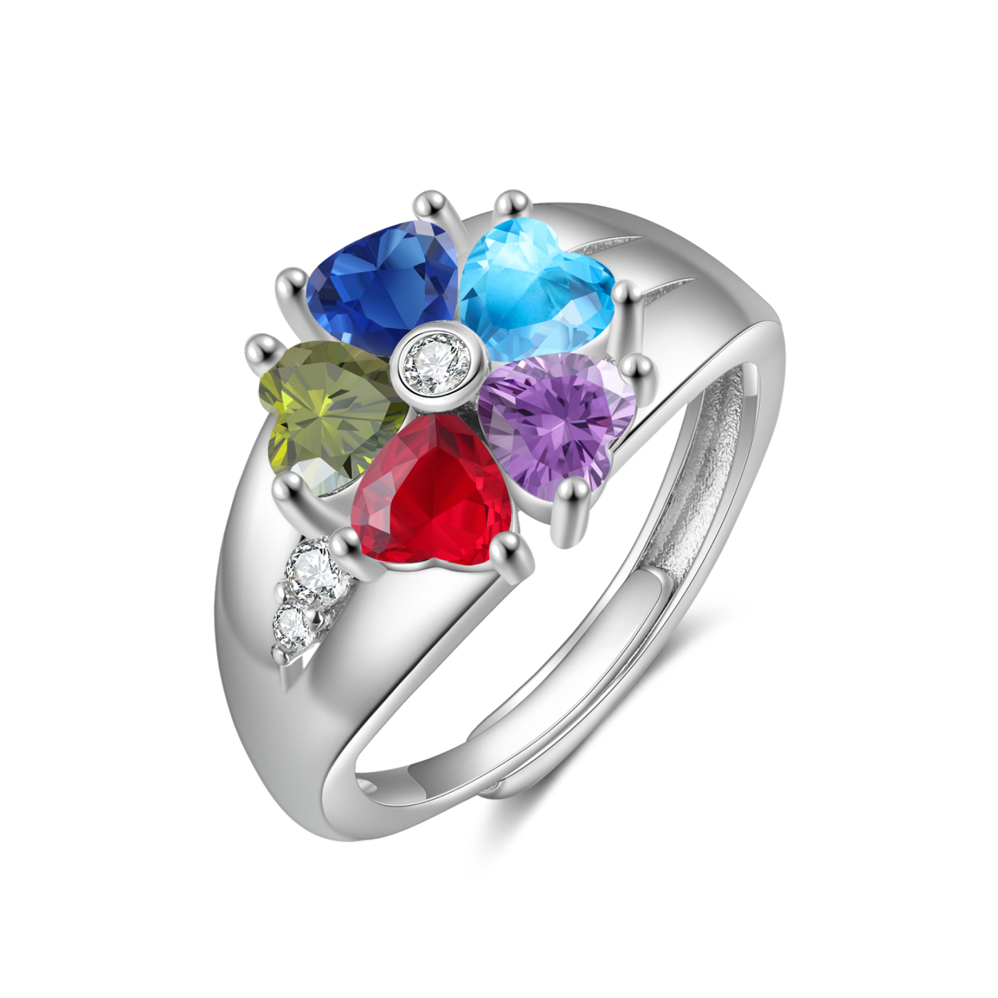 Personalized Open Ring with Custom 5 Birthstones Elegant Valentines Day Gift for Her