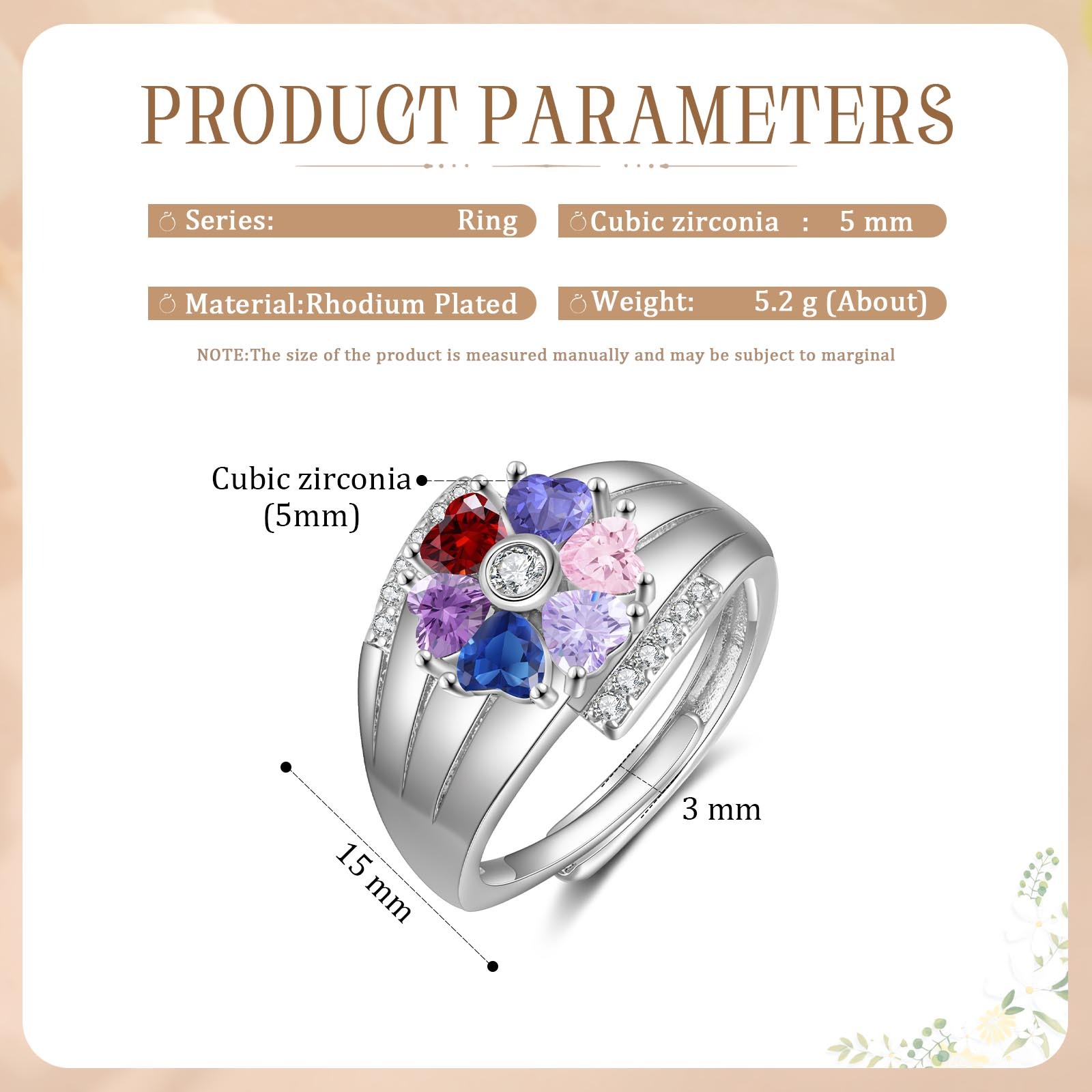 Personalized Open Ring with Custom 6 Birthstones Elegant Valentines Day Gift for Her