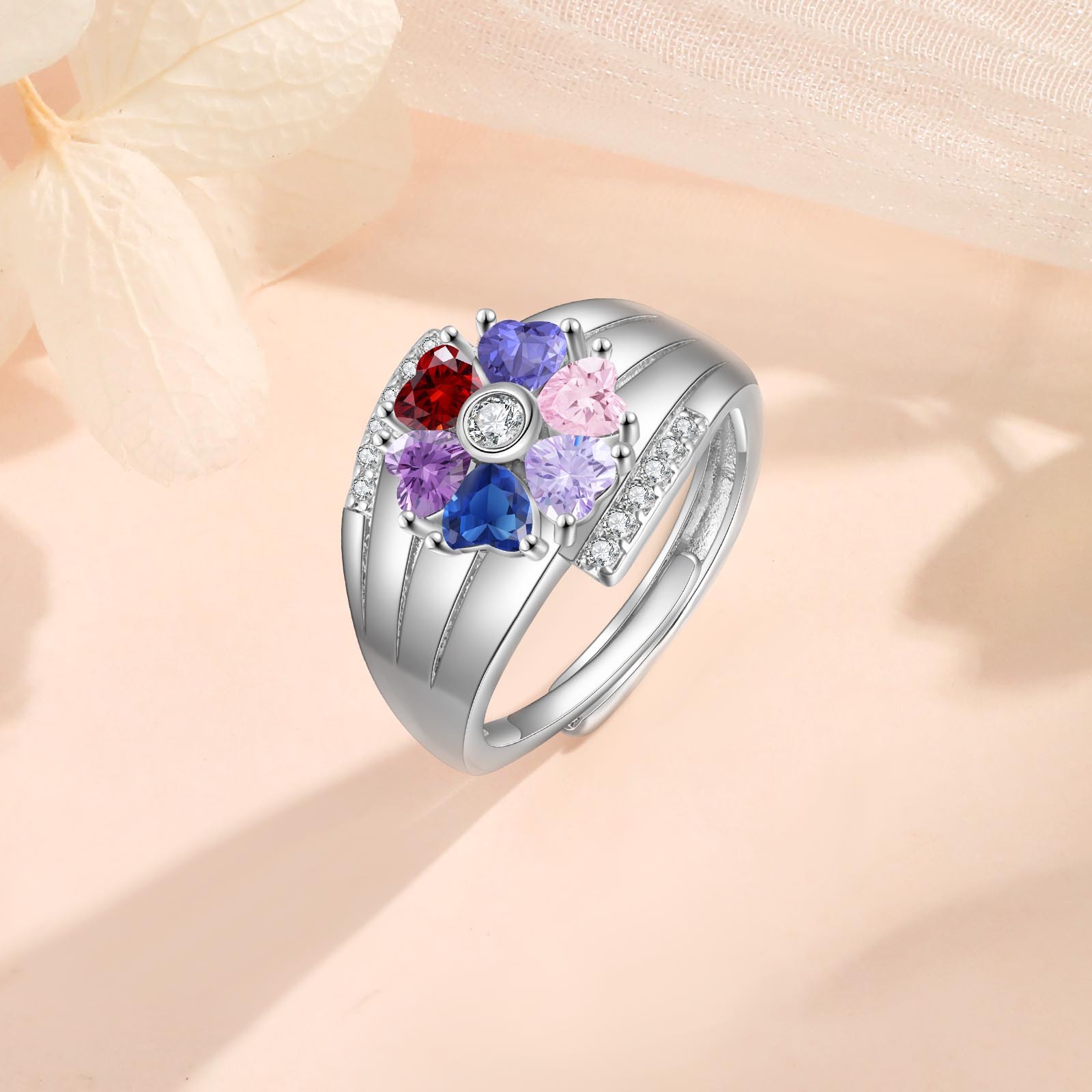 Personalized Open Ring with Custom 6 Birthstones Elegant Valentines Day Gift for Her