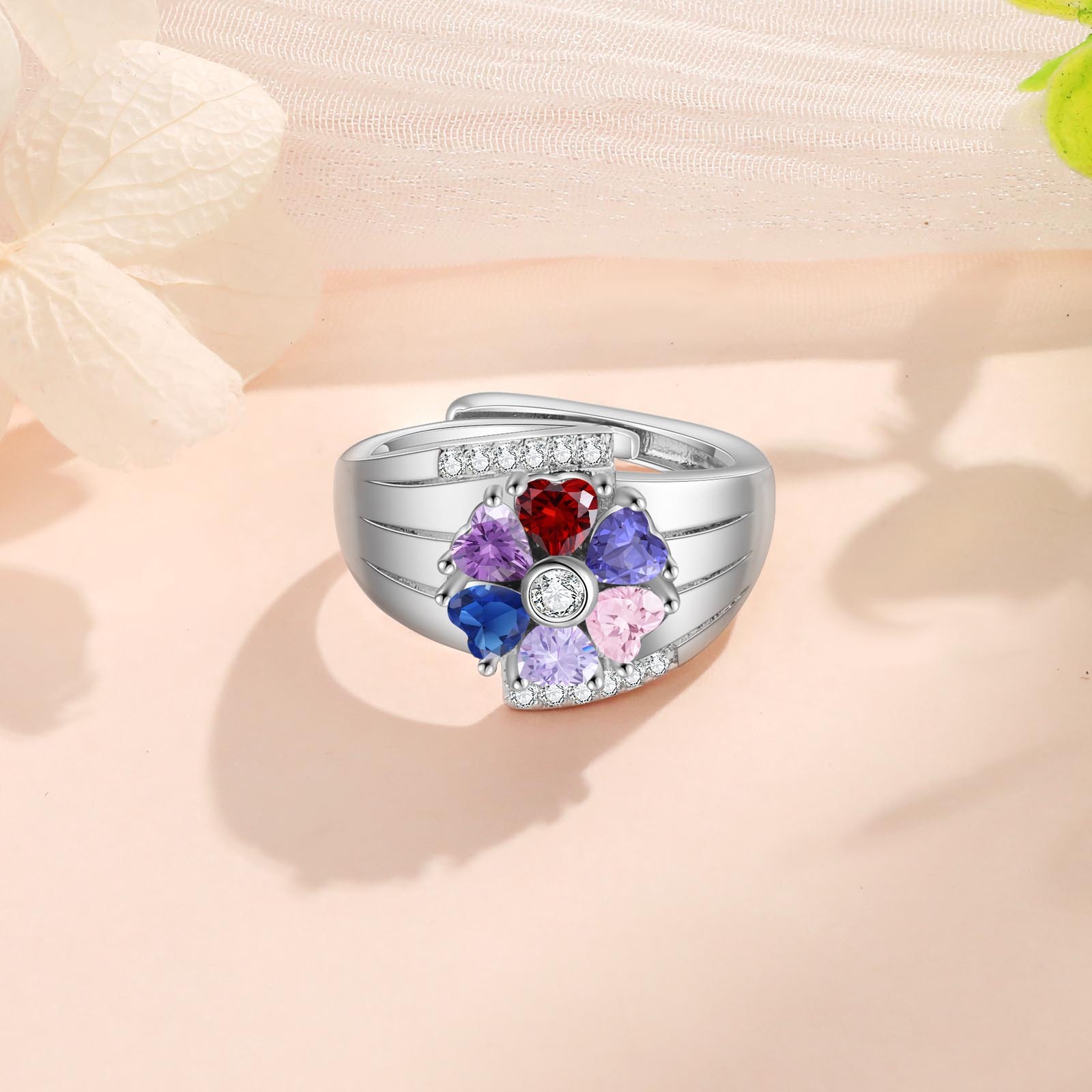 Personalized Open Ring with Custom 6 Birthstones Elegant Valentines Day Gift for Her