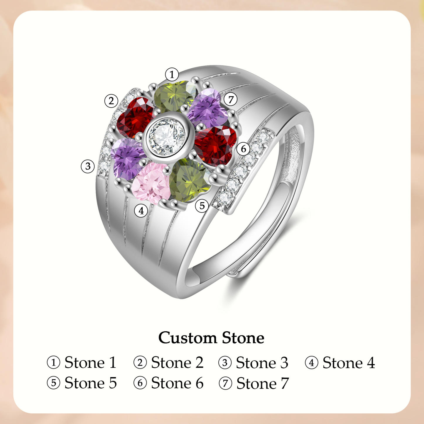 Personalized Open Ring with Custom 7 Birthstones Elegant Valentines Day Gift for Her