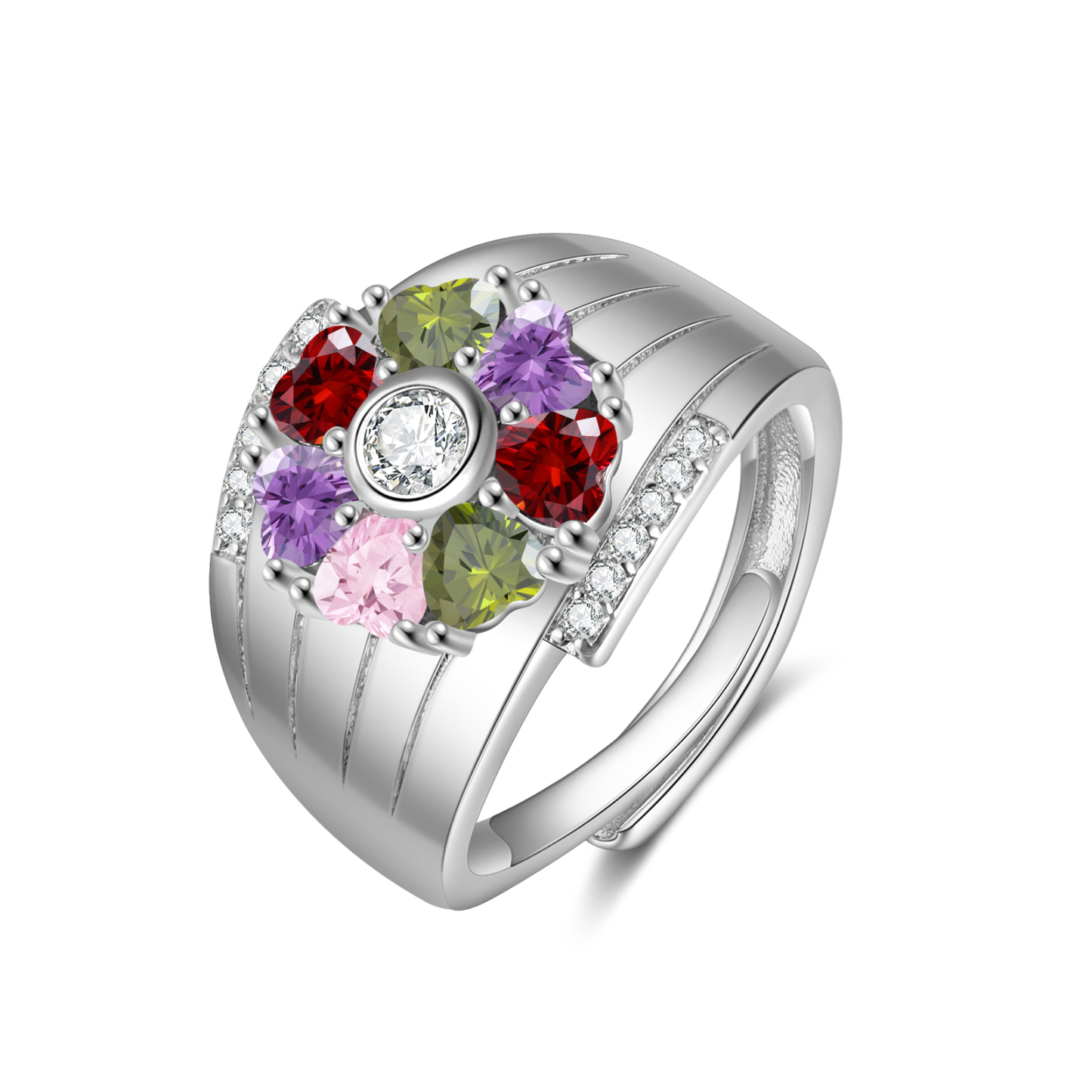 Personalized Open Ring with Custom 7 Birthstones Elegant Valentines Day Gift for Her