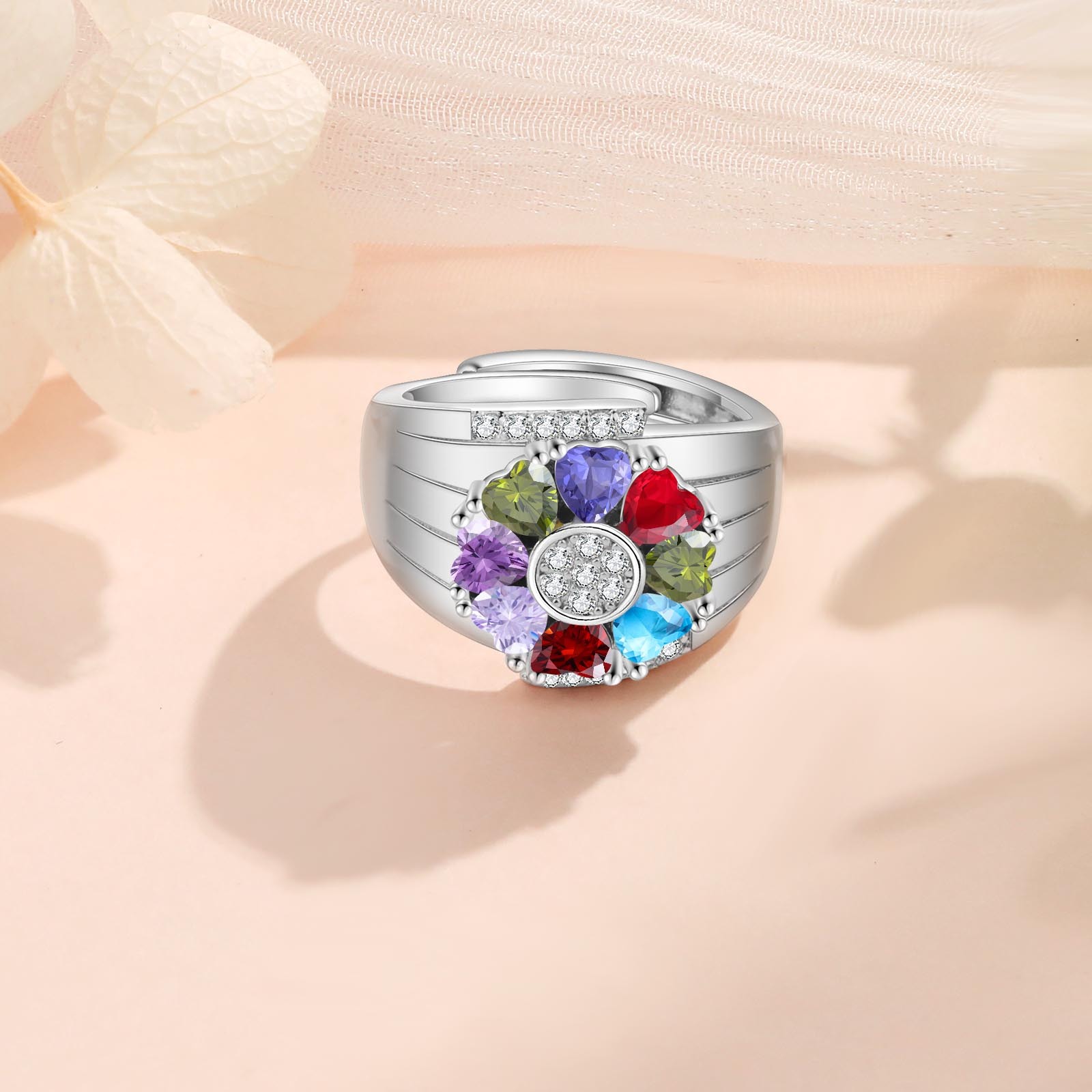 Personalized Open Ring with Custom 8 Birthstones Elegant Valentines Day Gift for Her