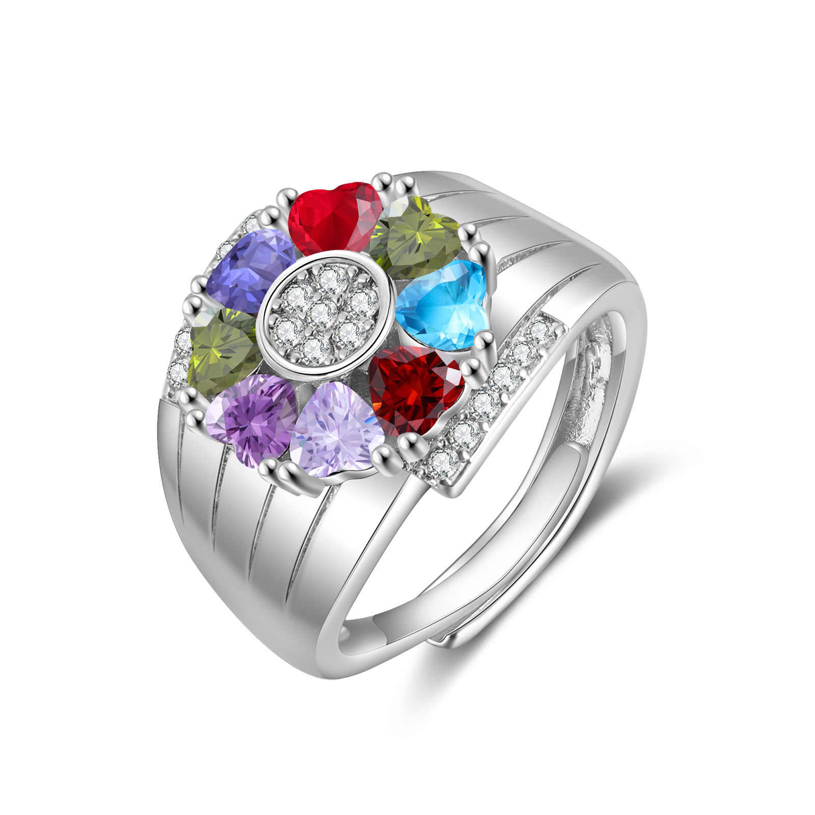 Personalized Open Ring with Custom 8 Birthstones Elegant Valentines Day Gift for Her