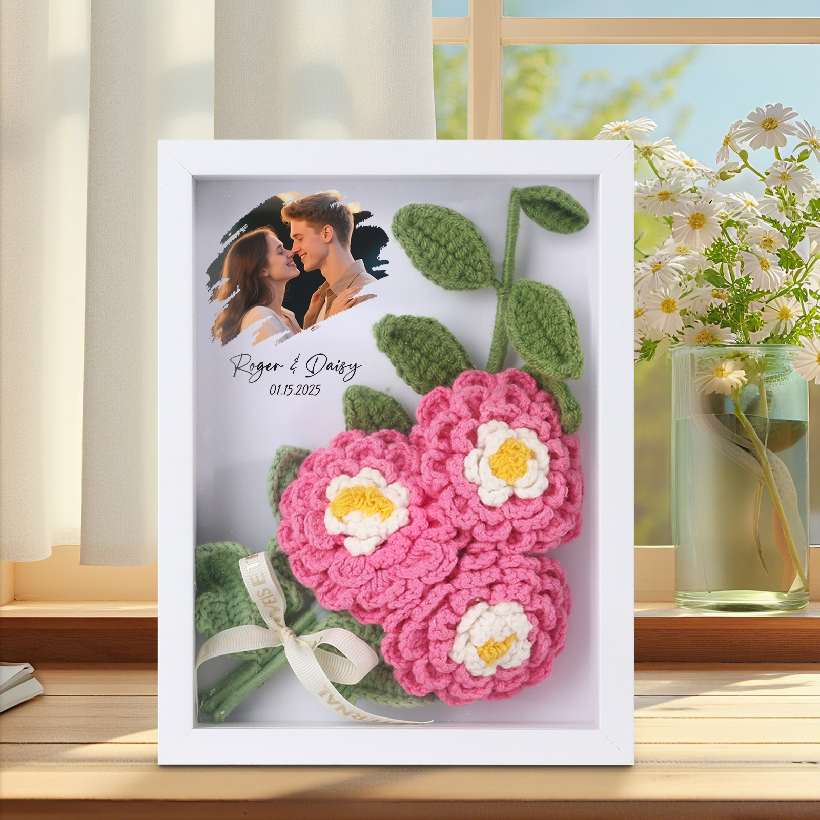 Personalized 3D Tulip Crochet Flower Photo Frame