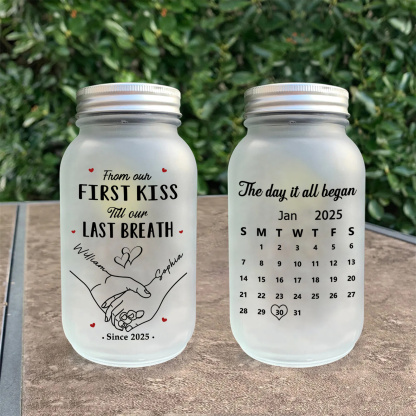 Personalized Holding hands Couples Solar Mason Jar