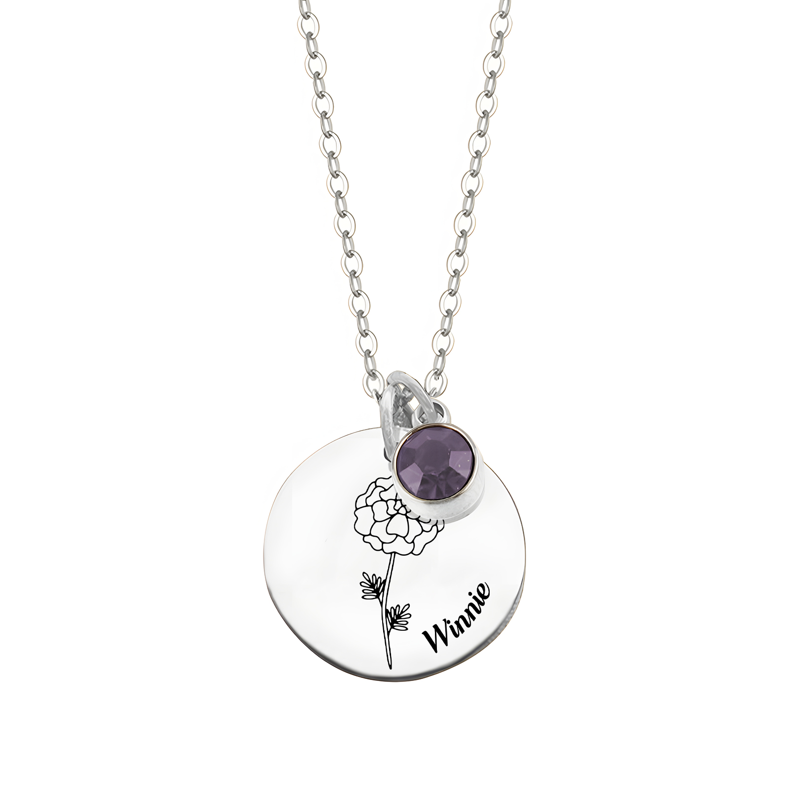 Custom Birth Flower Necklace Personalized with Birthstone and Name Birthday Gift for Her Jessemade