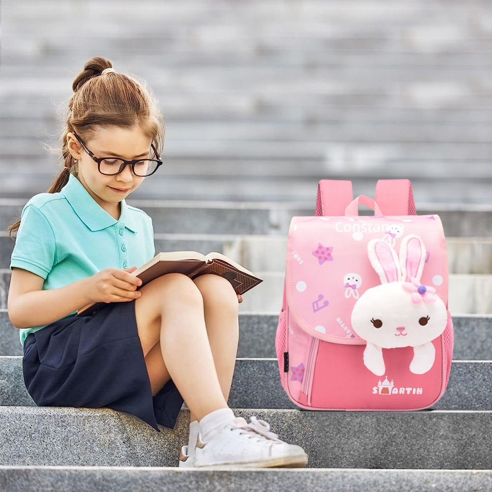 Personalized Pink Bunny Yellow Tiger Blue Dinosaur Children School Bag Embroidery Name Black Backpack Customized Schoolbag Travel Bag For Kids