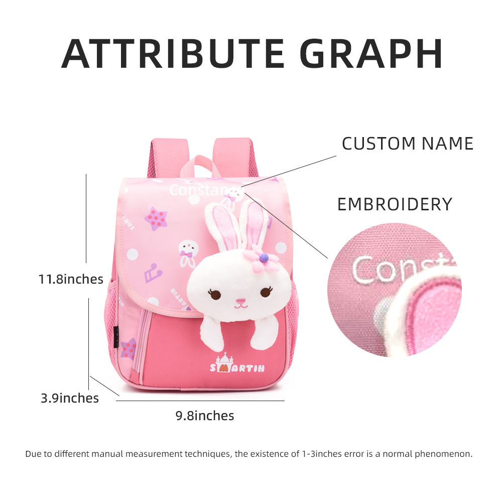 Personalized Pink Bunny Yellow Tiger Blue Dinosaur Children School Bag Embroidery Name Black Backpack Customized Schoolbag Travel Bag For Kids