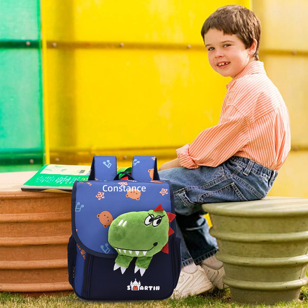 Personalized Pink Bunny Yellow Tiger Blue Dinosaur Children School Bag Embroidery Name Black Backpack Customized Schoolbag Travel Bag For Kids