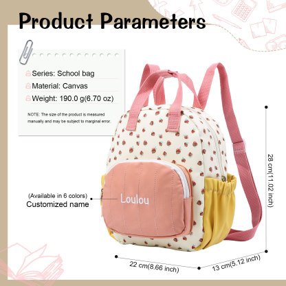 Personalized Kids' Backpack Embroidered with 1 Name Strawberry Print Practical and Heartfelt Gift for Girls
