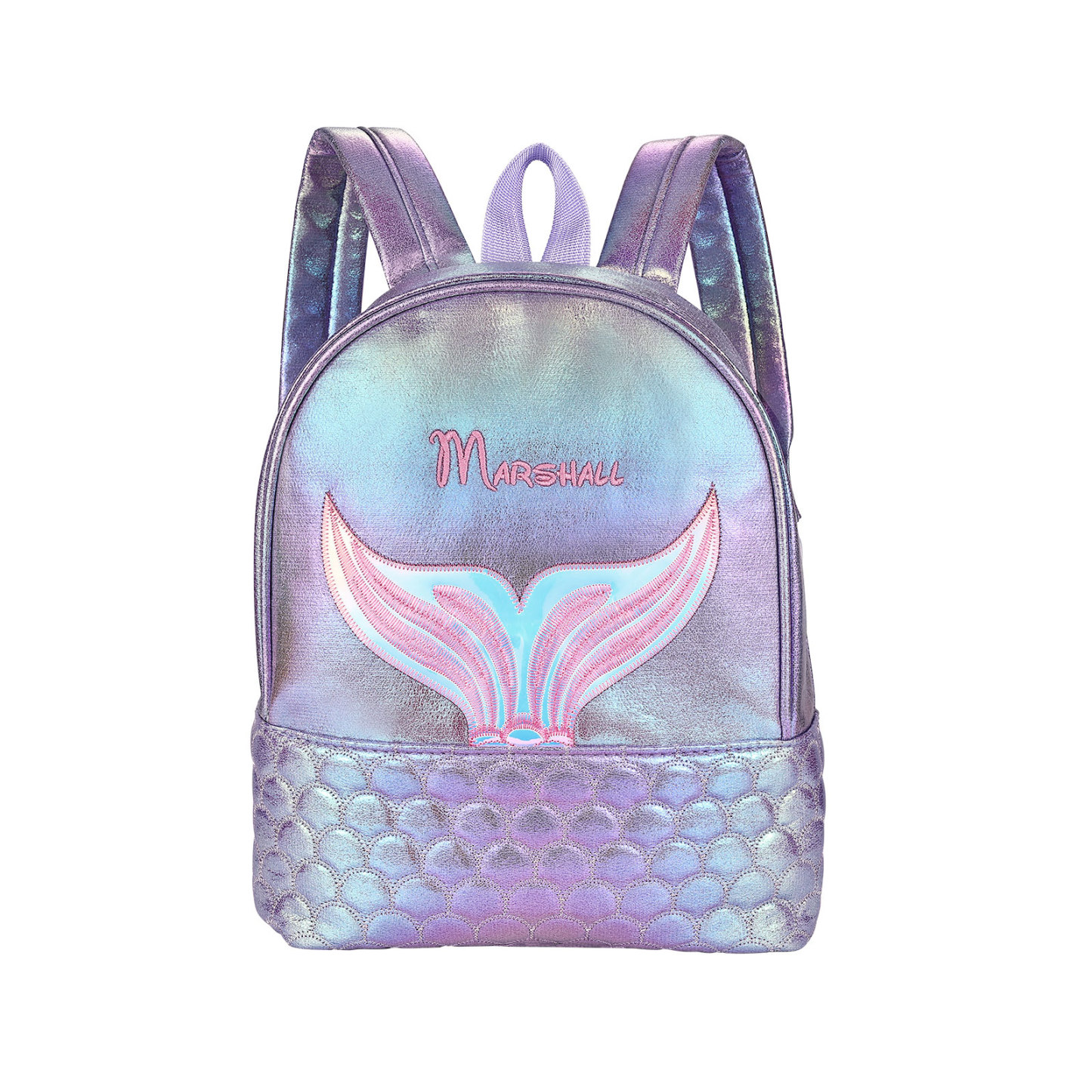 Personalized Embroidery Name Girls Holographic Quilted Pattern Fish Tail Decor Classic Backpack Gift for Kids