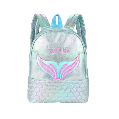 Personalized Embroidery Name Girls Holographic Quilted Pattern Fish Tail Decor Classic Backpack Gift for Kids