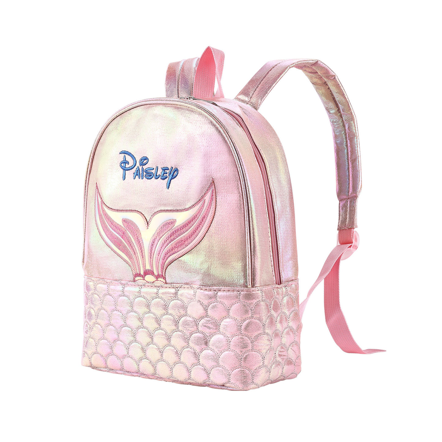 Personalized Embroidery Name Girls Holographic Quilted Pattern Fish Tail Decor Classic Backpack Gift for Kids