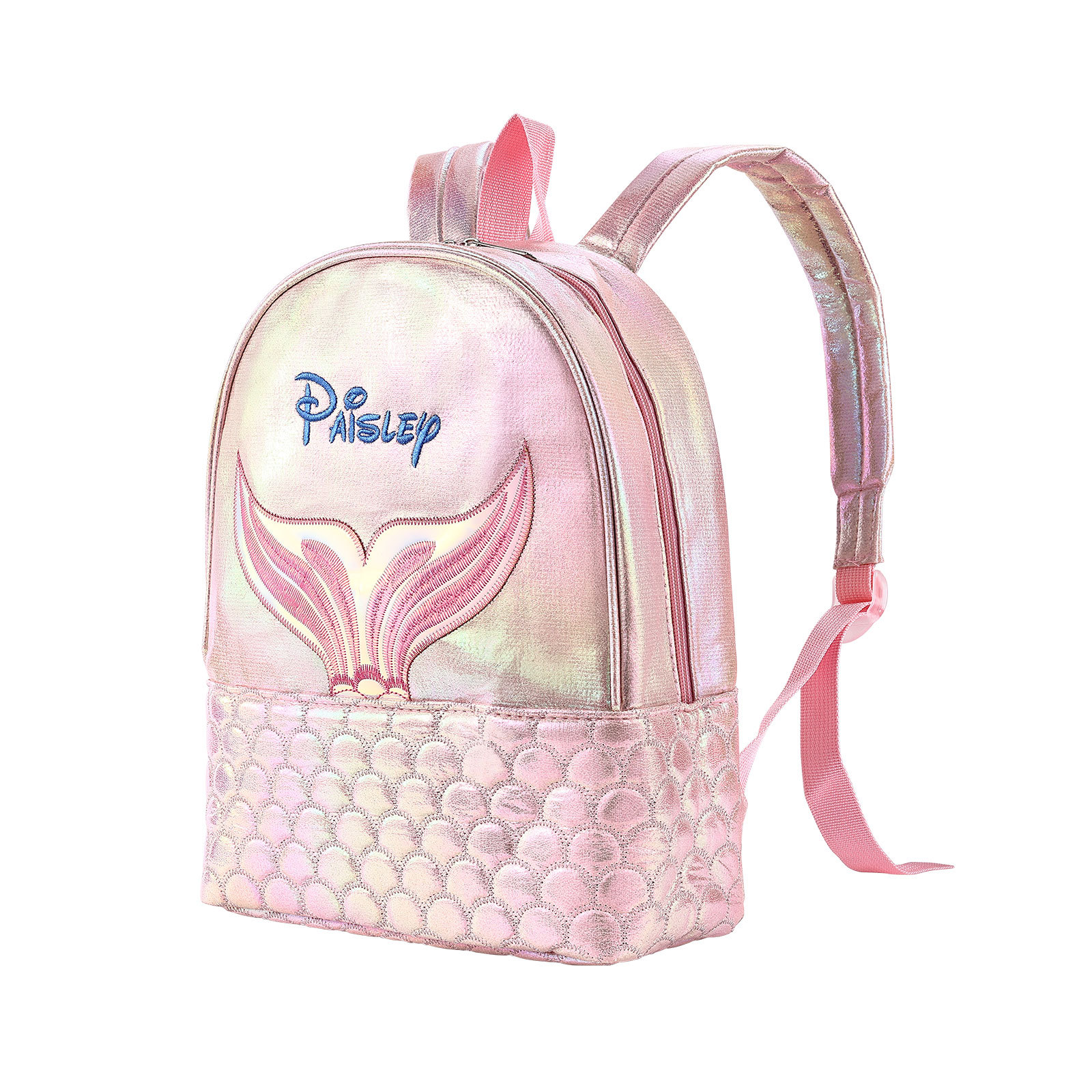 Personalized Embroidery Name Girls Holographic Quilted Pattern Fish Tail Decor Classic Backpack Gift for Kids