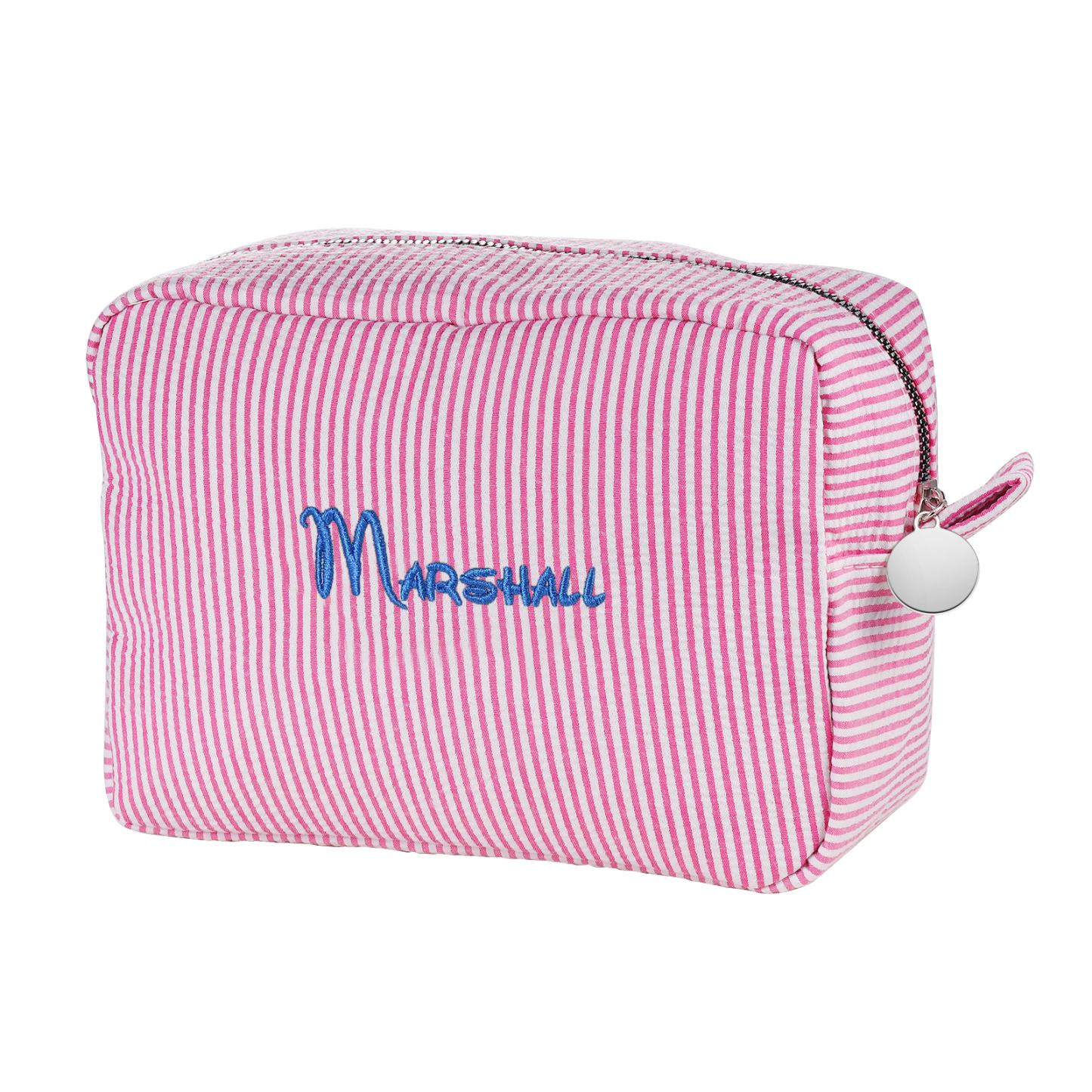 Striped Embroidered Cosmetic Case Personalized Name Makeup Bag Preppy 