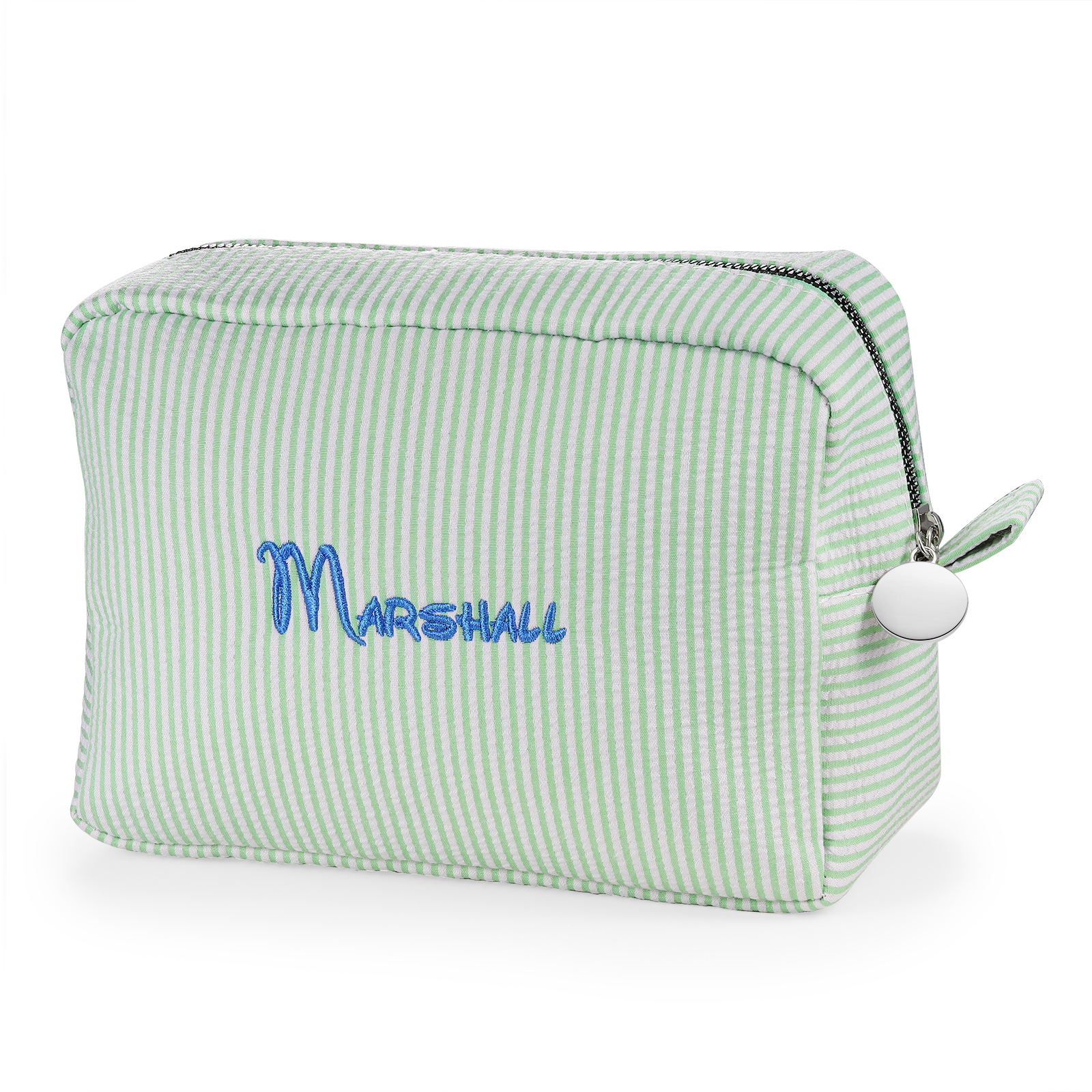 Striped Embroidered Cosmetic Case Personalized Name Makeup Bag Preppy Toiletry Pouch Seersucker Makeup Bag Bridal Sorority Gifts
