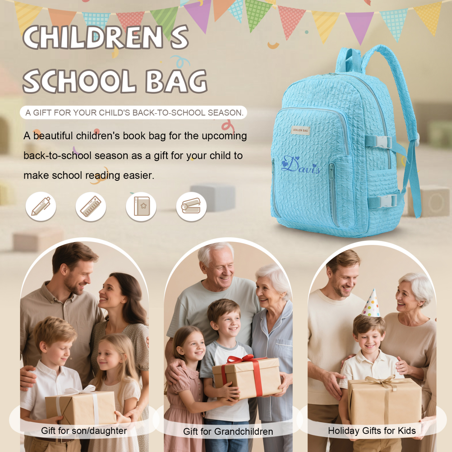 Personalized School Bag with Custom Name – Back to School Gift for Kids | Lorajewel