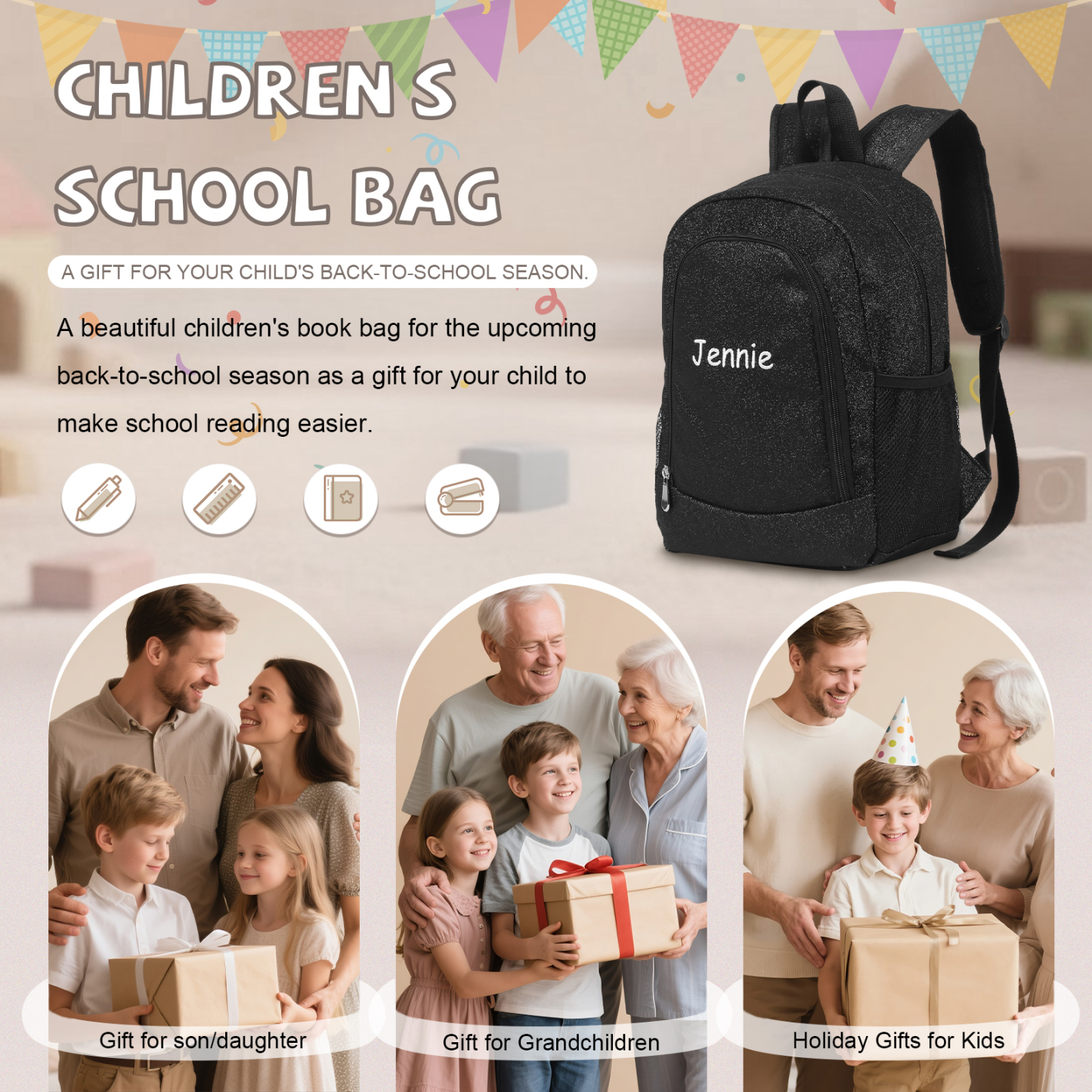 Personalized Kids School Bag with Custom Name – Back to School Gift | Lorajewel
