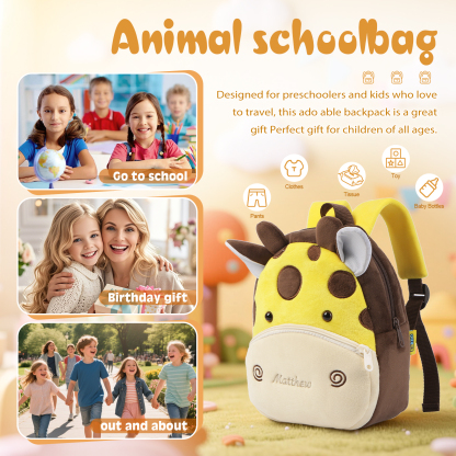 Personalized Kids School Bag with Name & Animals – Back to School Gift | Lorajewel