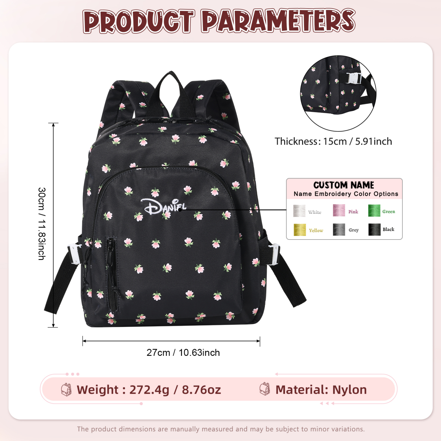 Personalized Kids School Bag with Name & Flowers – Back to School Gift | Lorajewel