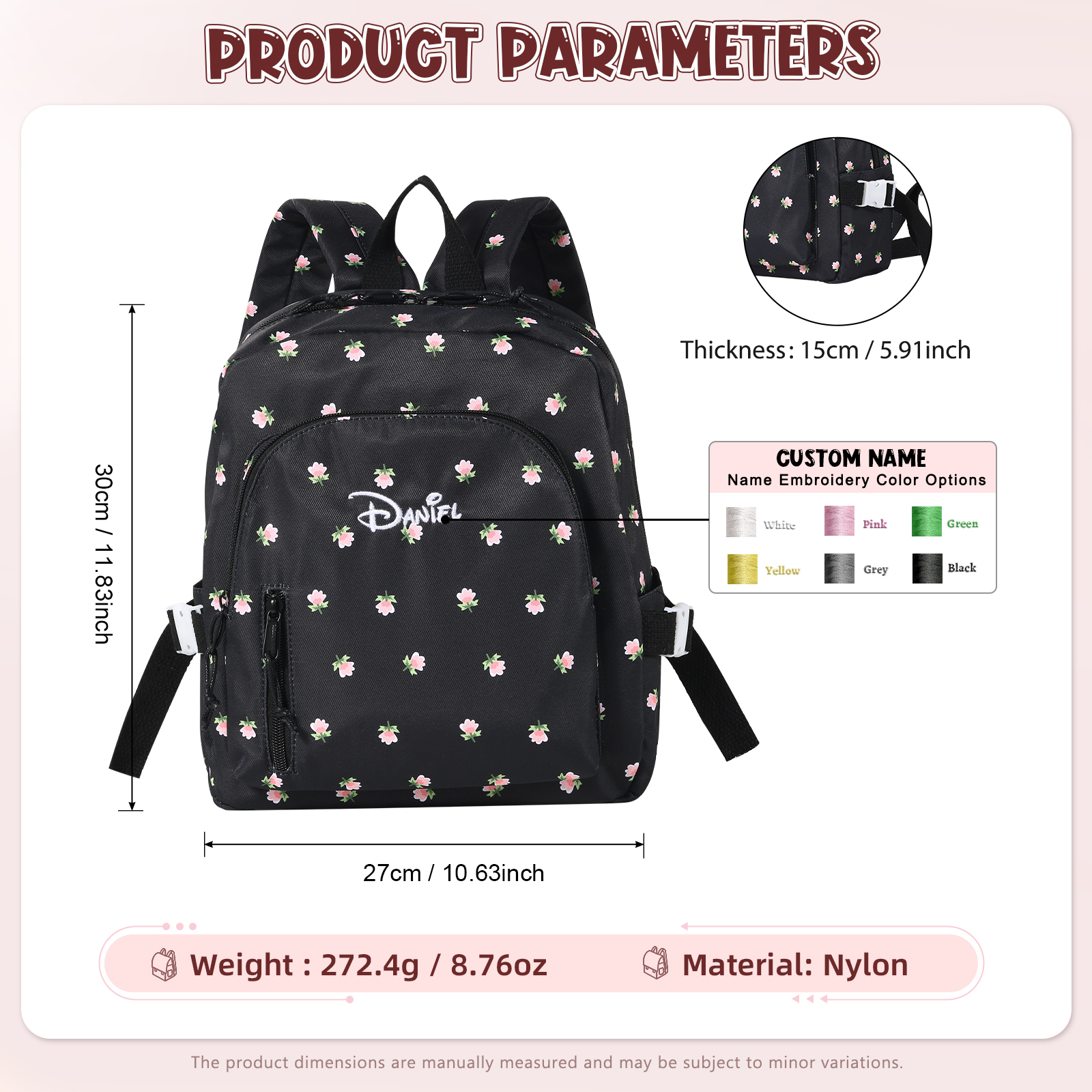Personalized Kids School Bag with Name & Flowers – Back to School Gift | Lorajewel