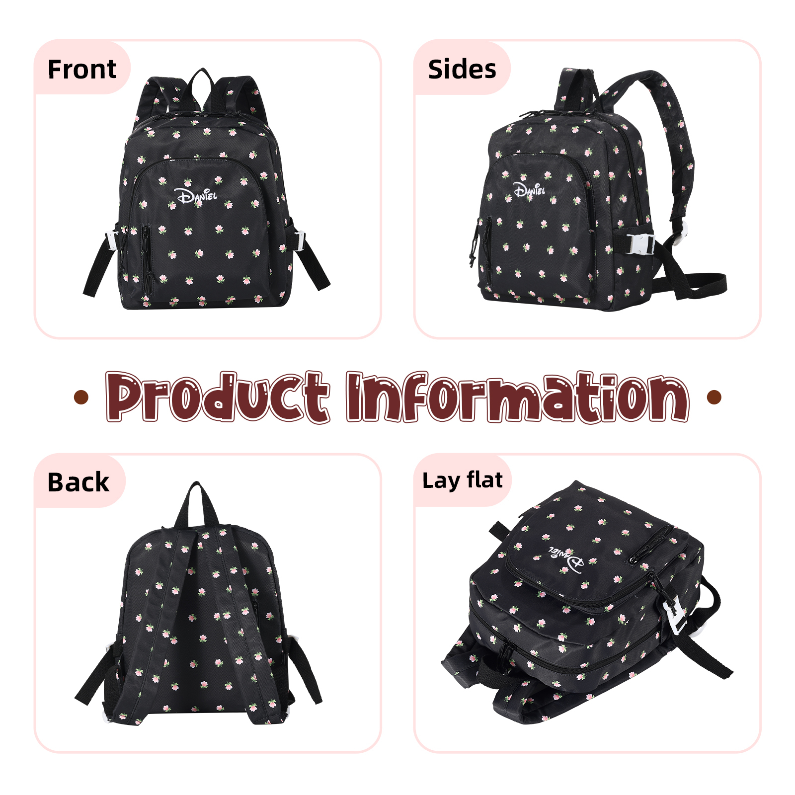Personalized Kids School Bag with Name & Flowers – Back to School Gift | Lorajewel