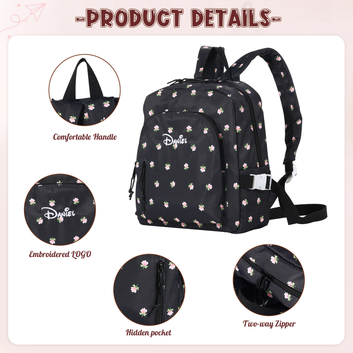 Personalized Kids School Bag with Name & Flowers – Back to School Gift | Lorajewel