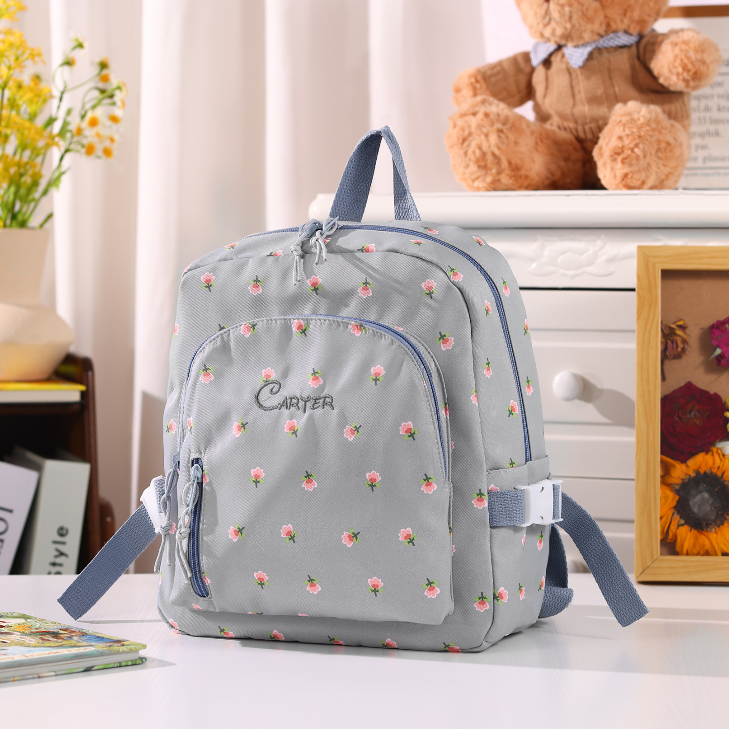 Personalized Kids School Bag with Name & Flowers – Back to School Gift | Lorajewel