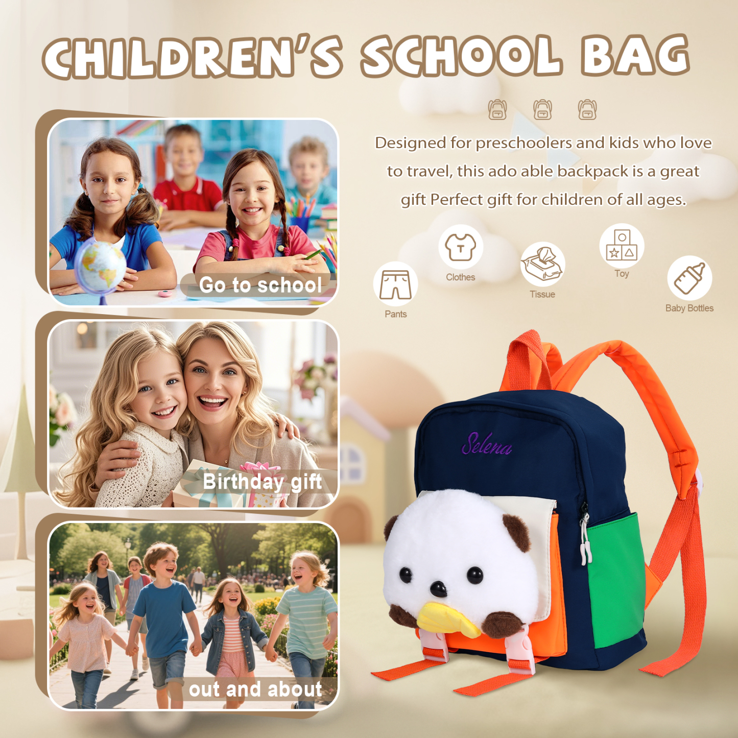 Personalized Kids Puppy Bag with Custom Name – Back to School Gift | Lorajewel