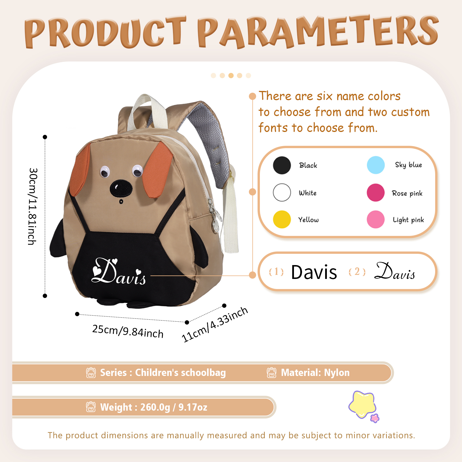 Personalized Kids Dog Backpack with Custom Name – Back to School Gift | Lorajewel