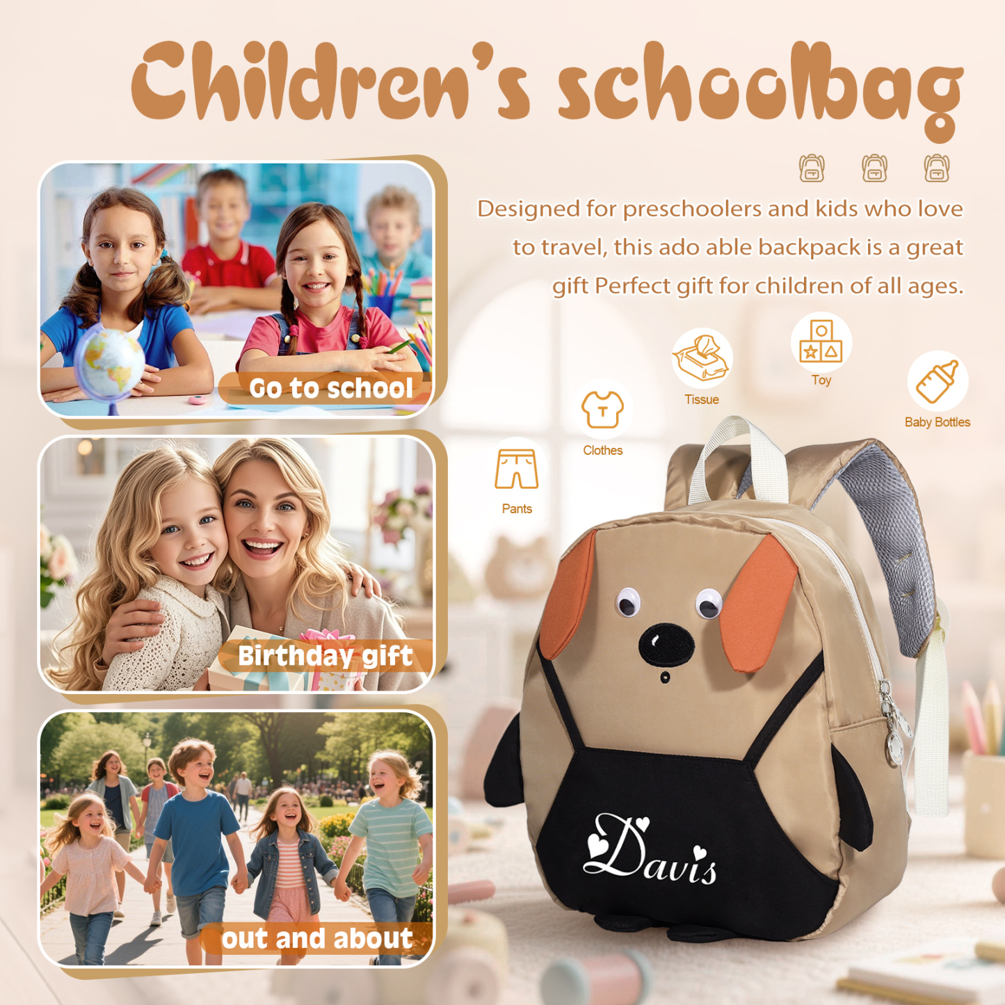 Personalized Kids Dog Backpack with Custom Name – Back to School Gift | Lorajewel