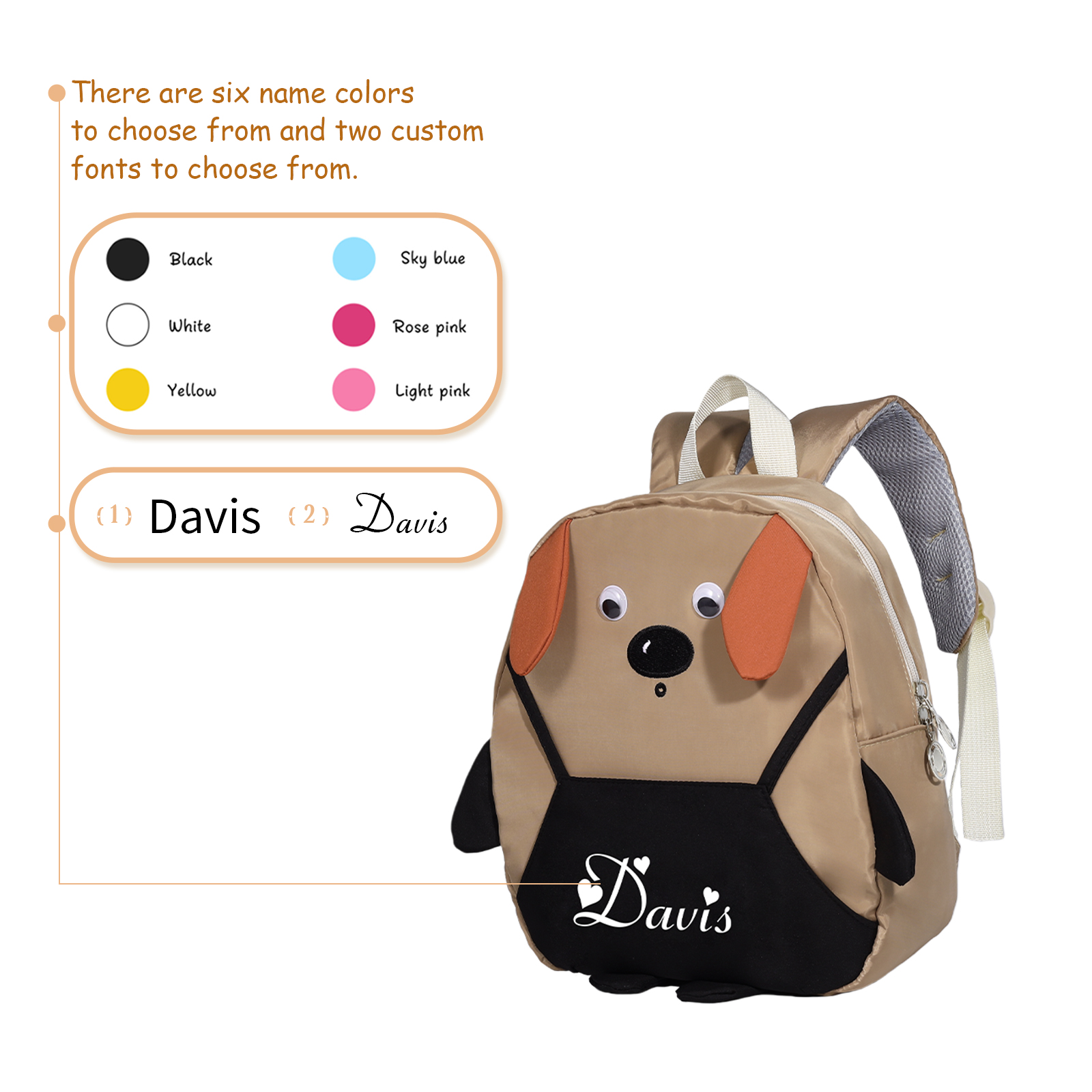 Personalized Kids Dog Backpack with Custom Name – Back to School Gift | Lorajewel