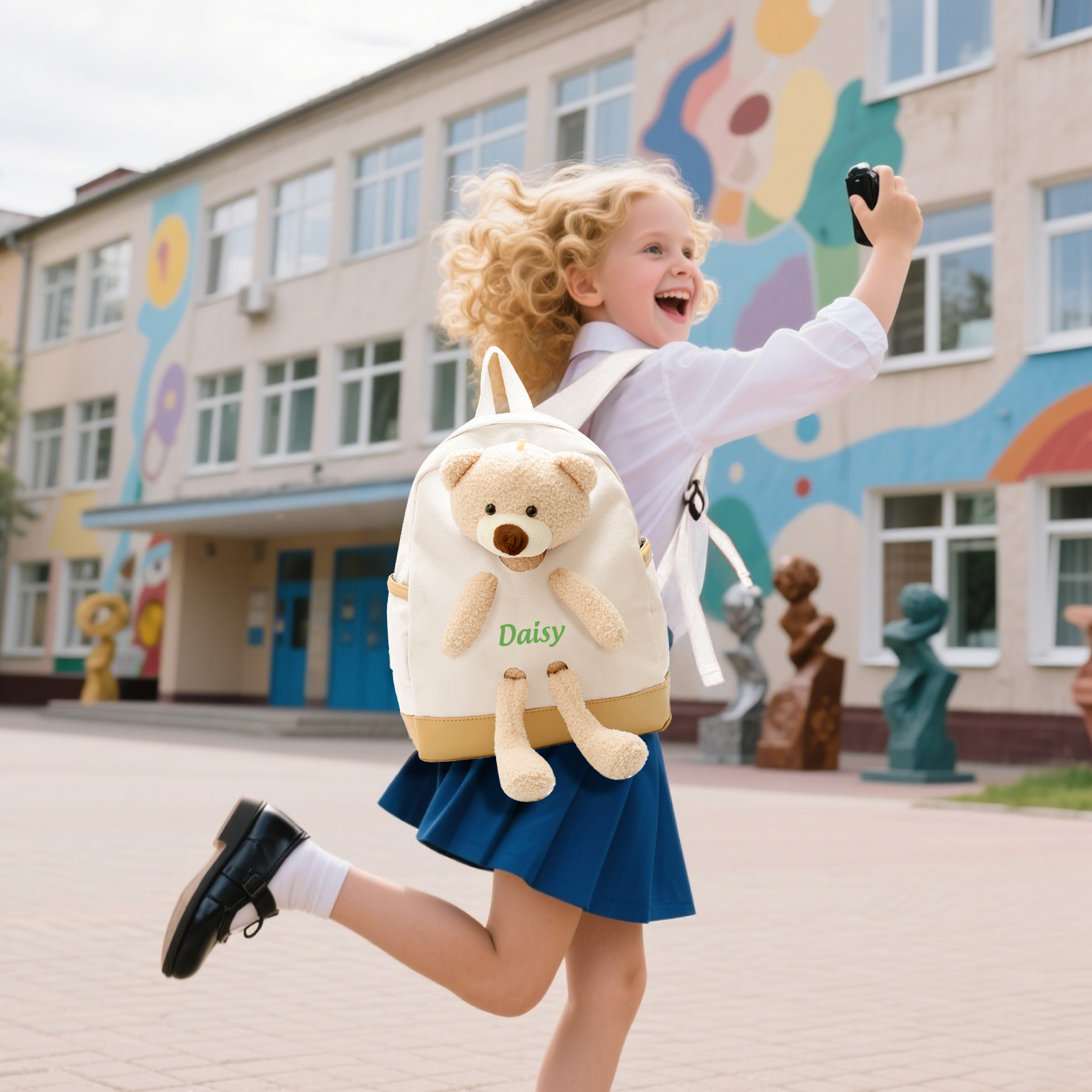 Personalized Teddy Bear Children's Backpack – Custom Name Rucksack, Cute Plush School Bag for Kids (Multiple Colours) – Back to School Gift | Lorajewel