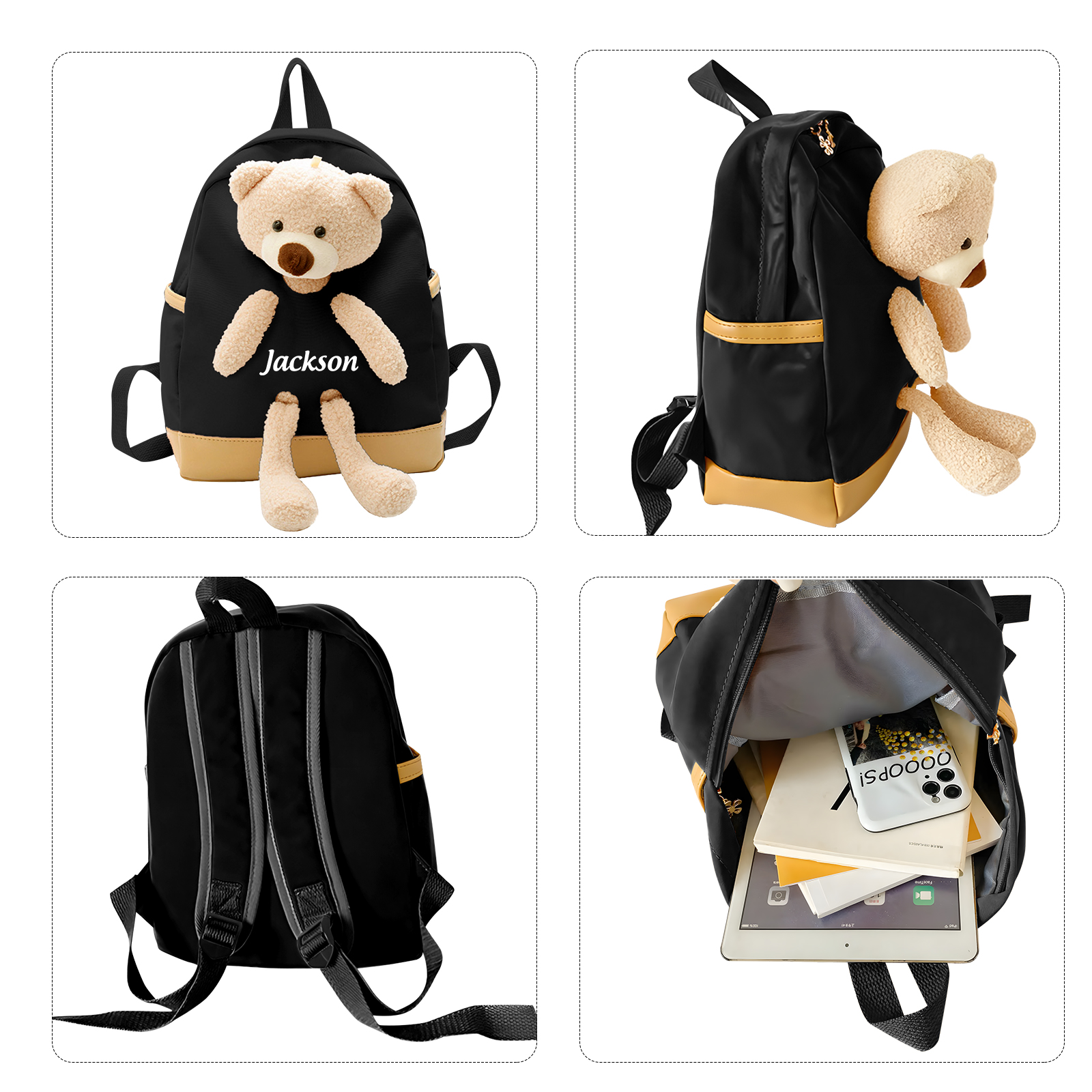 Personalized Teddy Bear Children's Backpack – Custom Name Rucksack, Cute Plush School Bag for Kids (Multiple Colours) – Back to School Gift | Lorajewel