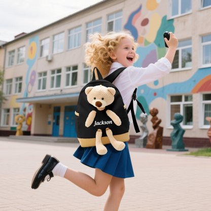 Personalized Teddy Bear Children's Backpack – Custom Name Rucksack, Cute Plush School Bag for Kids (Multiple Colours) – Back to School Gift | Lorajewel
