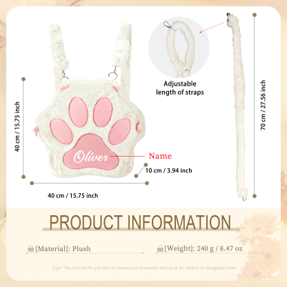 Personalized Paw Print Kids Backpack – Custom Name Plush Rucksack, Adorable Animal Paw Bag (6 Colours Available) – Back to School Gift | Lorajewel