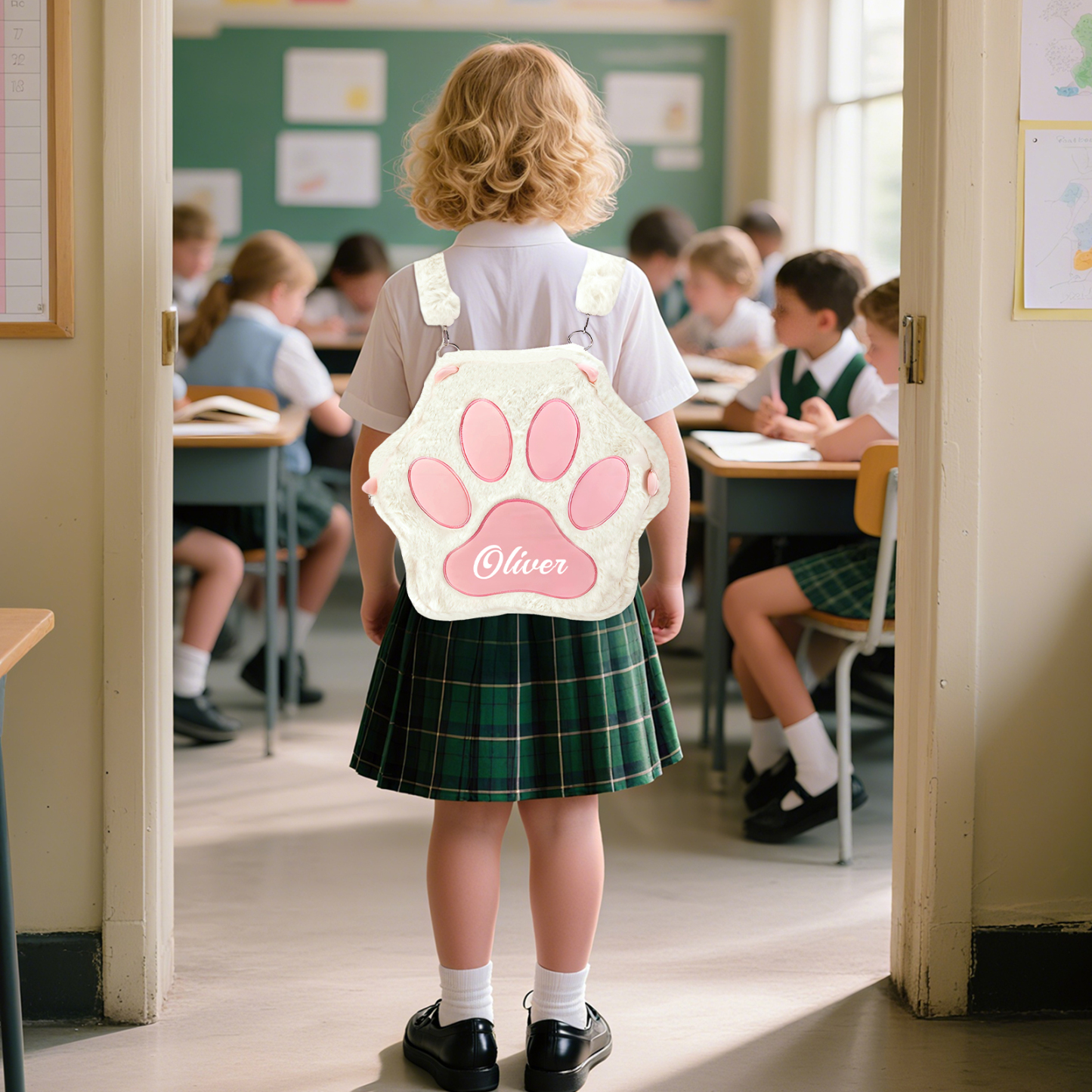 Personalized Paw Print Kids Backpack – Custom Name Plush Rucksack, Adorable Animal Paw Bag (6 Colours Available) – Back to School Gift | Lorajewel