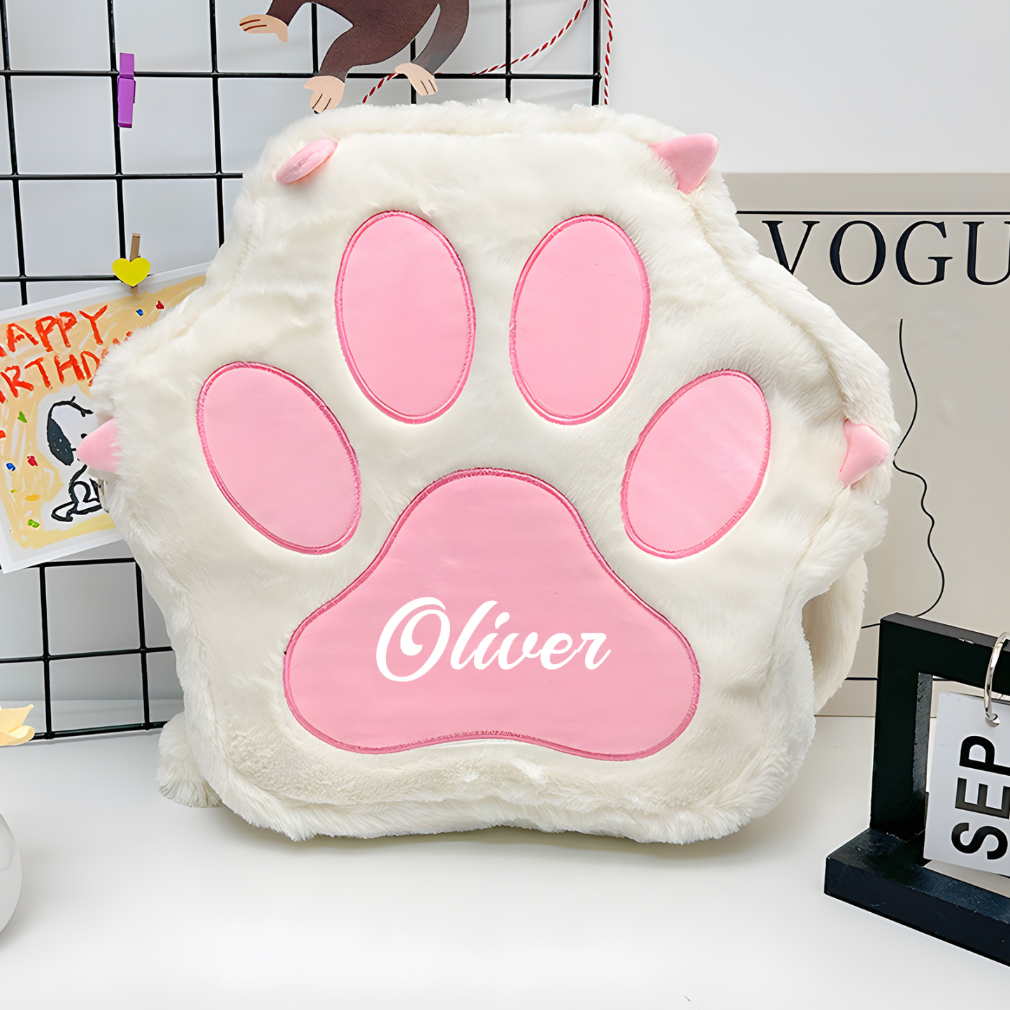 Personalized Paw Print Kids Backpack – Custom Name Plush Rucksack, Adorable Animal Paw Bag (6 Colours Available) – Back to School Gift | Lorajewel