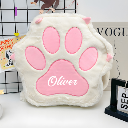 Personalized Paw Print Kids Backpack – Custom Name Plush Rucksack, Adorable Animal Paw Bag (6 Colours Available) – Back to School Gift | Lorajewel
