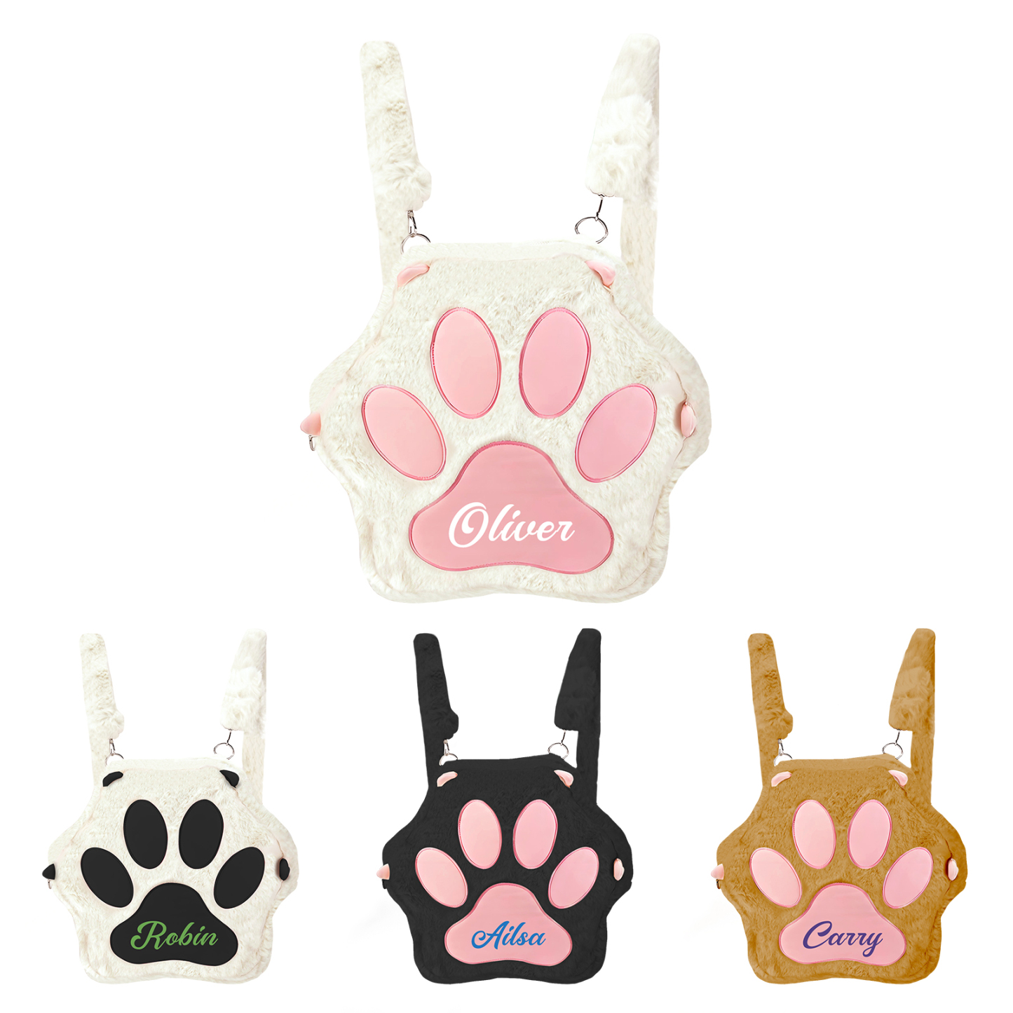 Personalized Paw Print Kids Backpack – Custom Name Plush Rucksack, Adorable Animal Paw Bag (6 Colours Available) – Back to School Gift | Lorajewel
